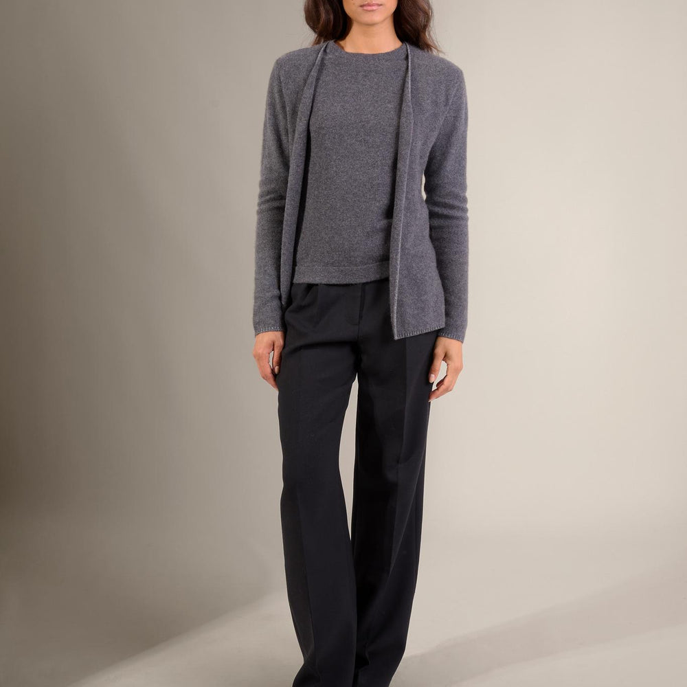 LUPA veste ouverte 4 fils anthracite chiné 100% cachemire