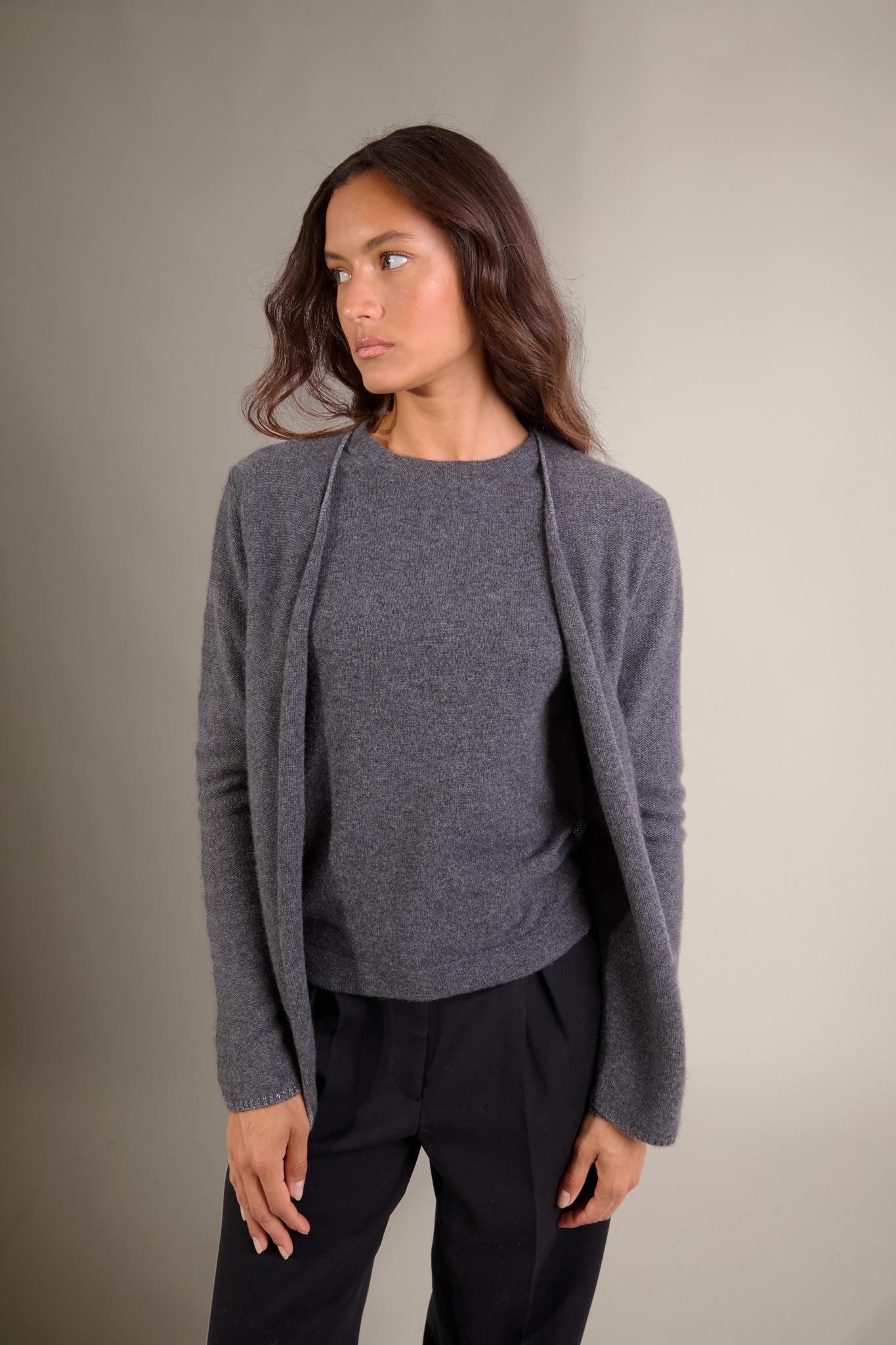 LUPA veste ouverte 4 fils anthracite chiné 100% cachemire