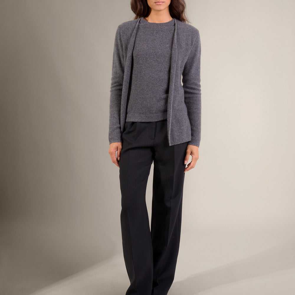 lupa veste ouverte 4 fils anthracite chiné 100% cachemire