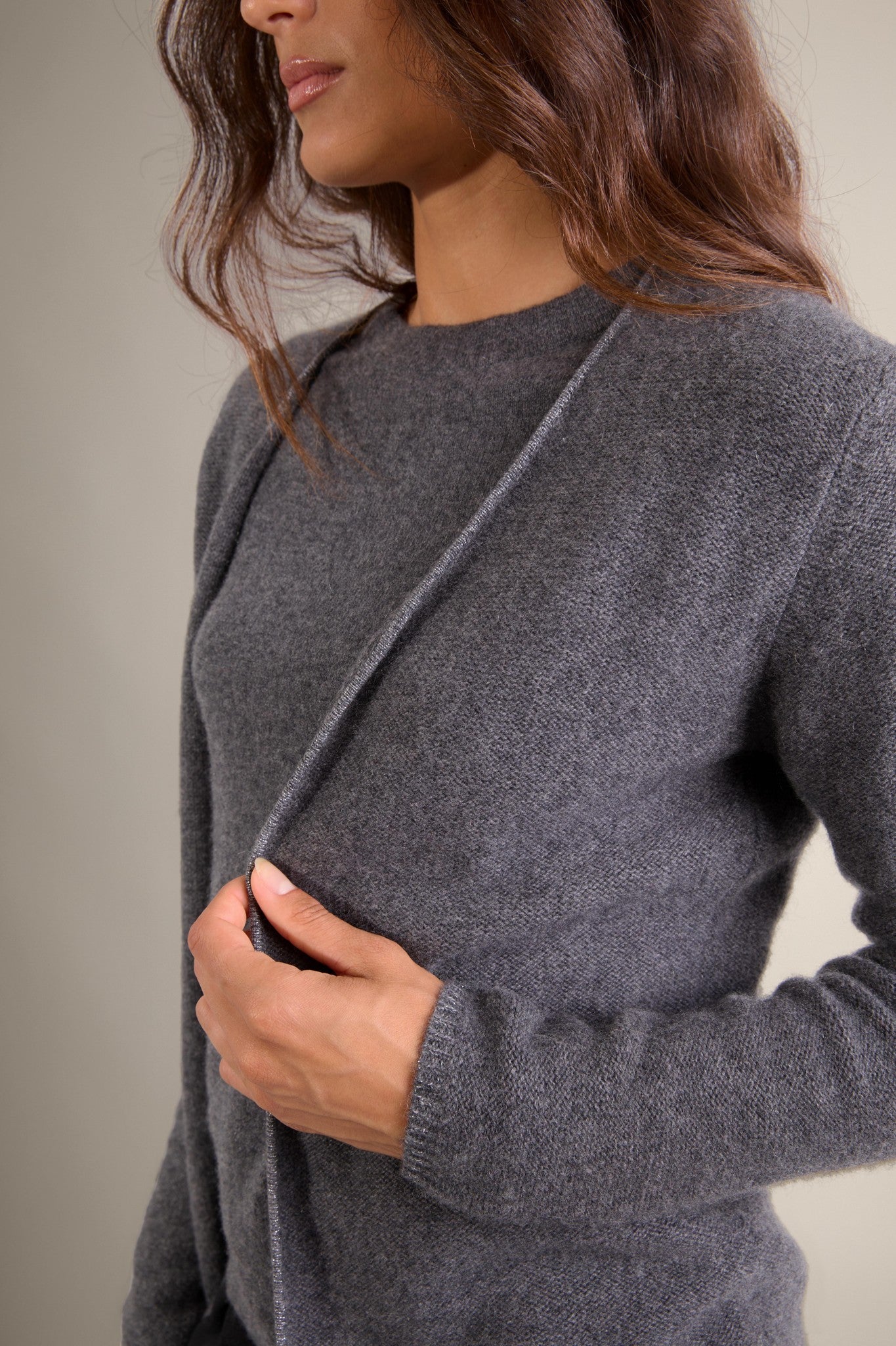 lupa veste ouverte 4 fils anthracite chiné 100% cachemire