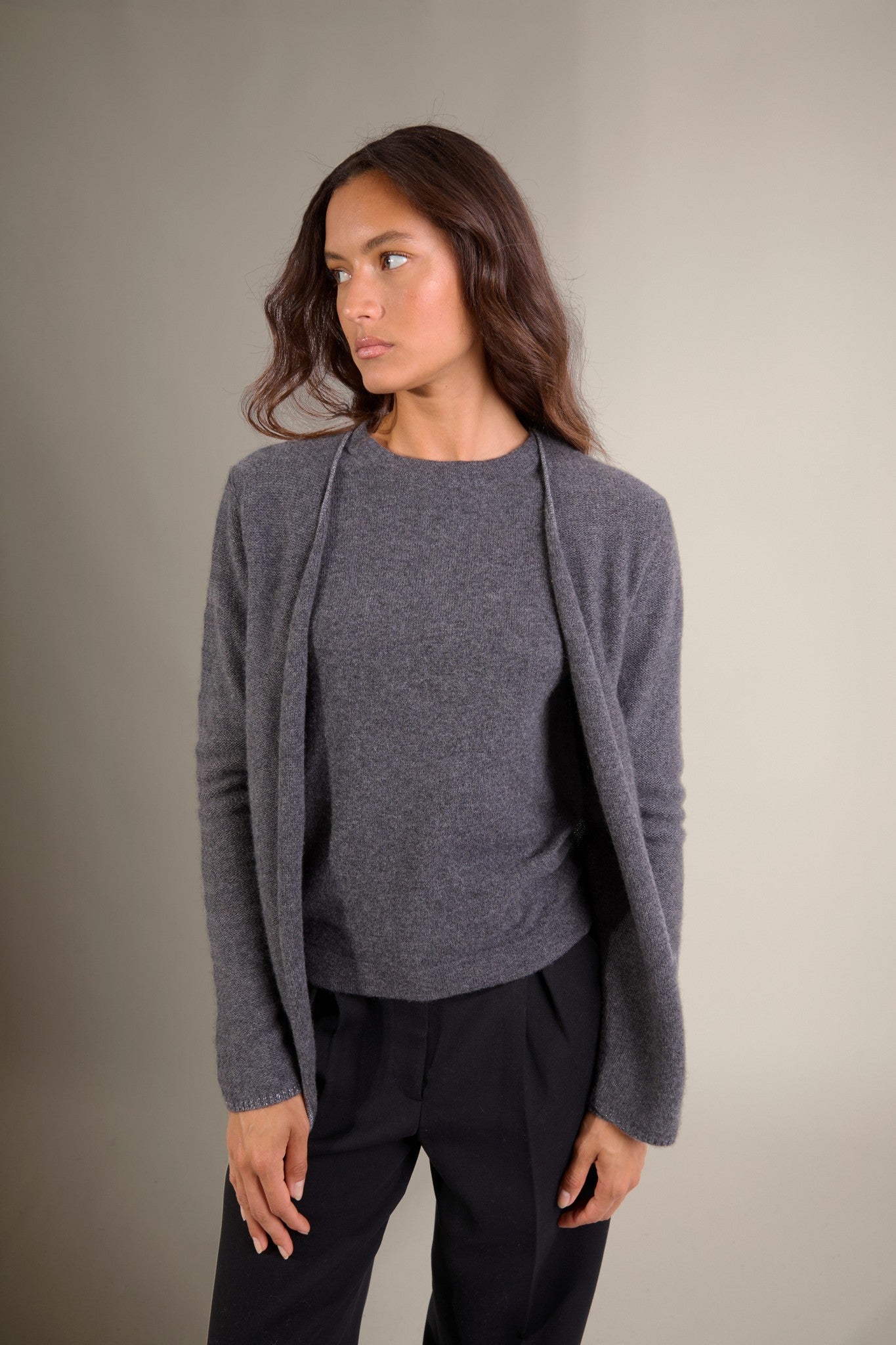 lupa veste ouverte 4 fils anthracite chiné 100% cachemire