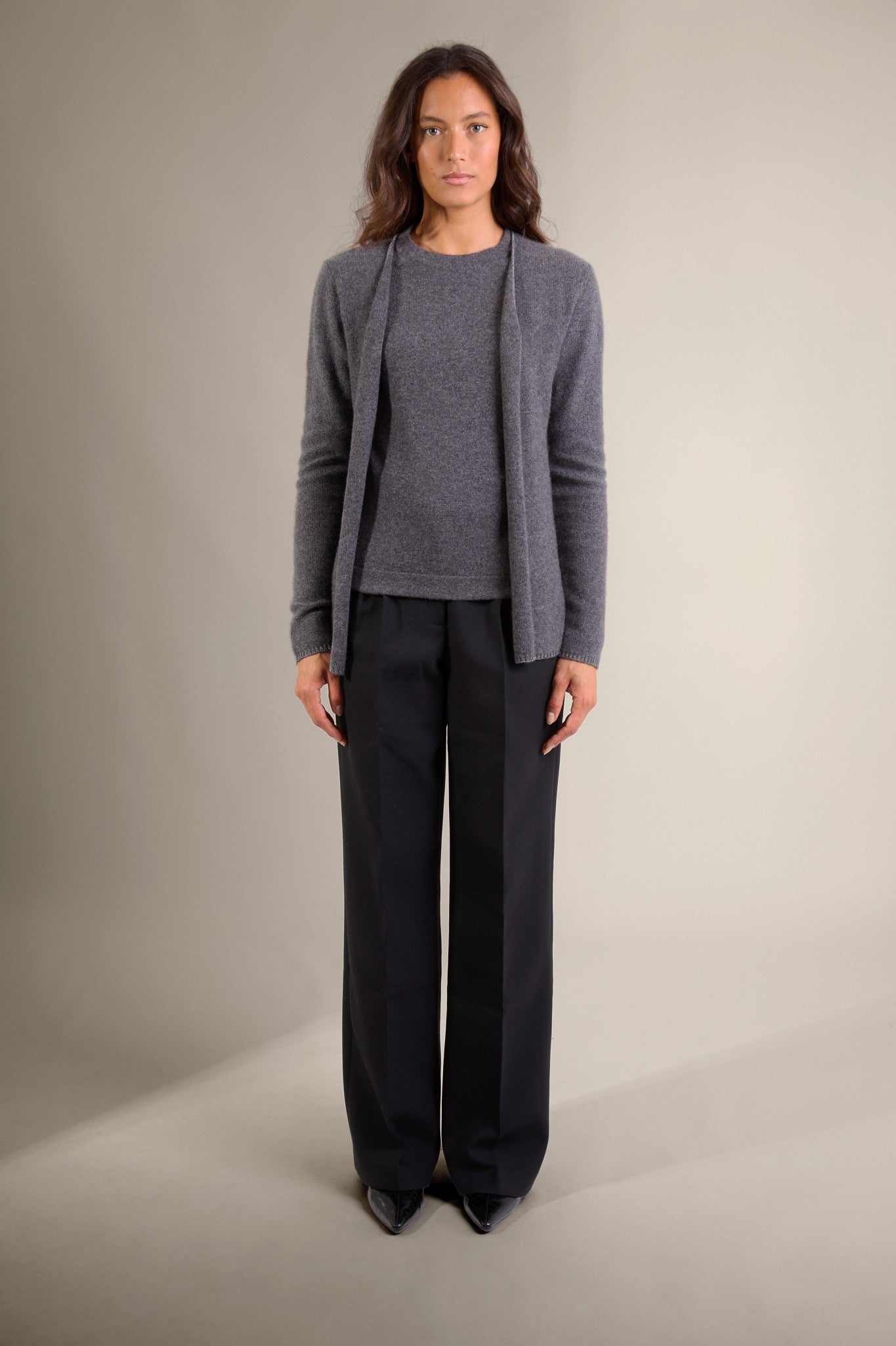 lupa veste ouverte 4 fils anthracite chiné 100% cachemire