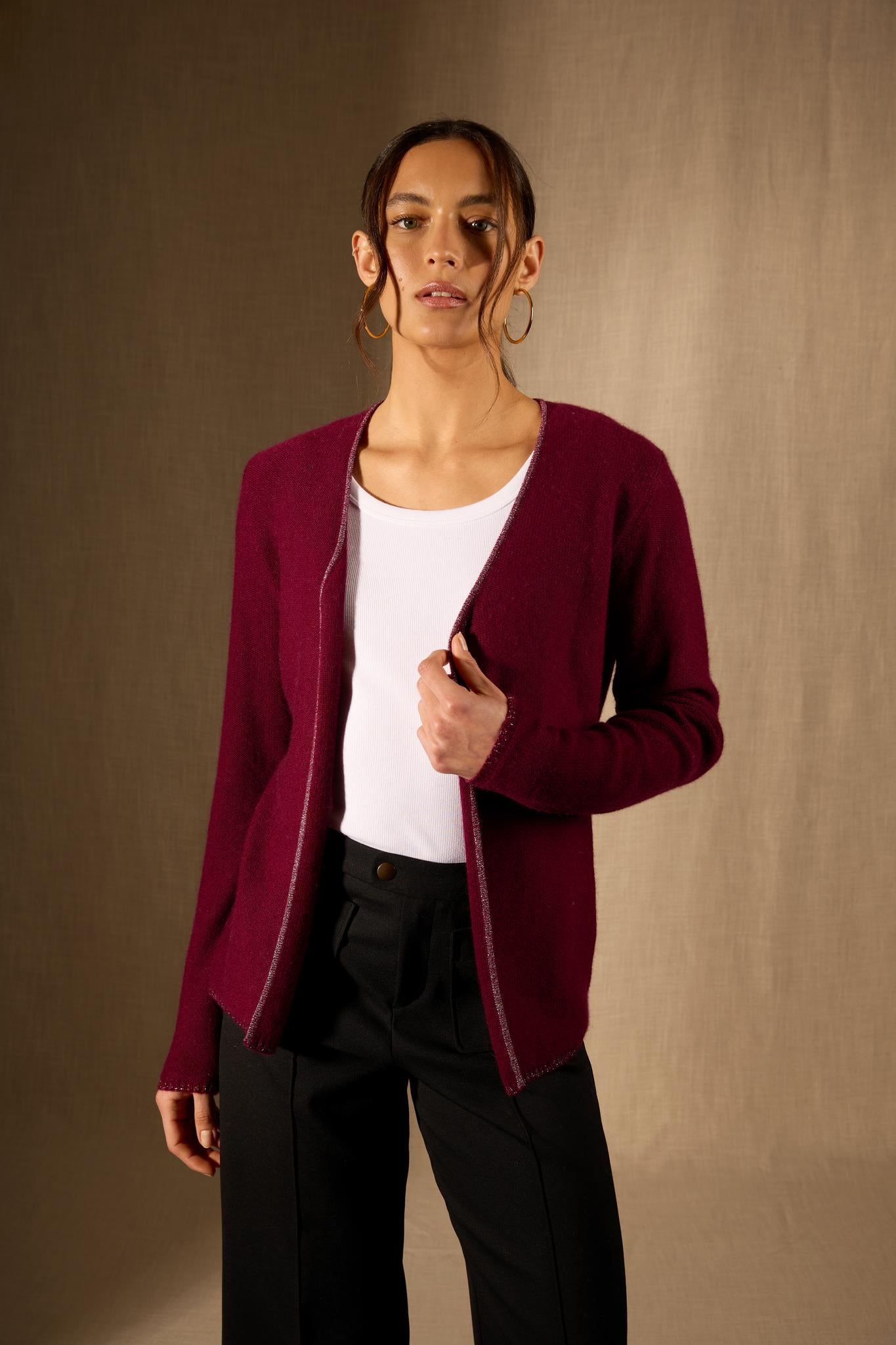 LUPA veste ouverte 4 fils bordeaux 100% cachemire