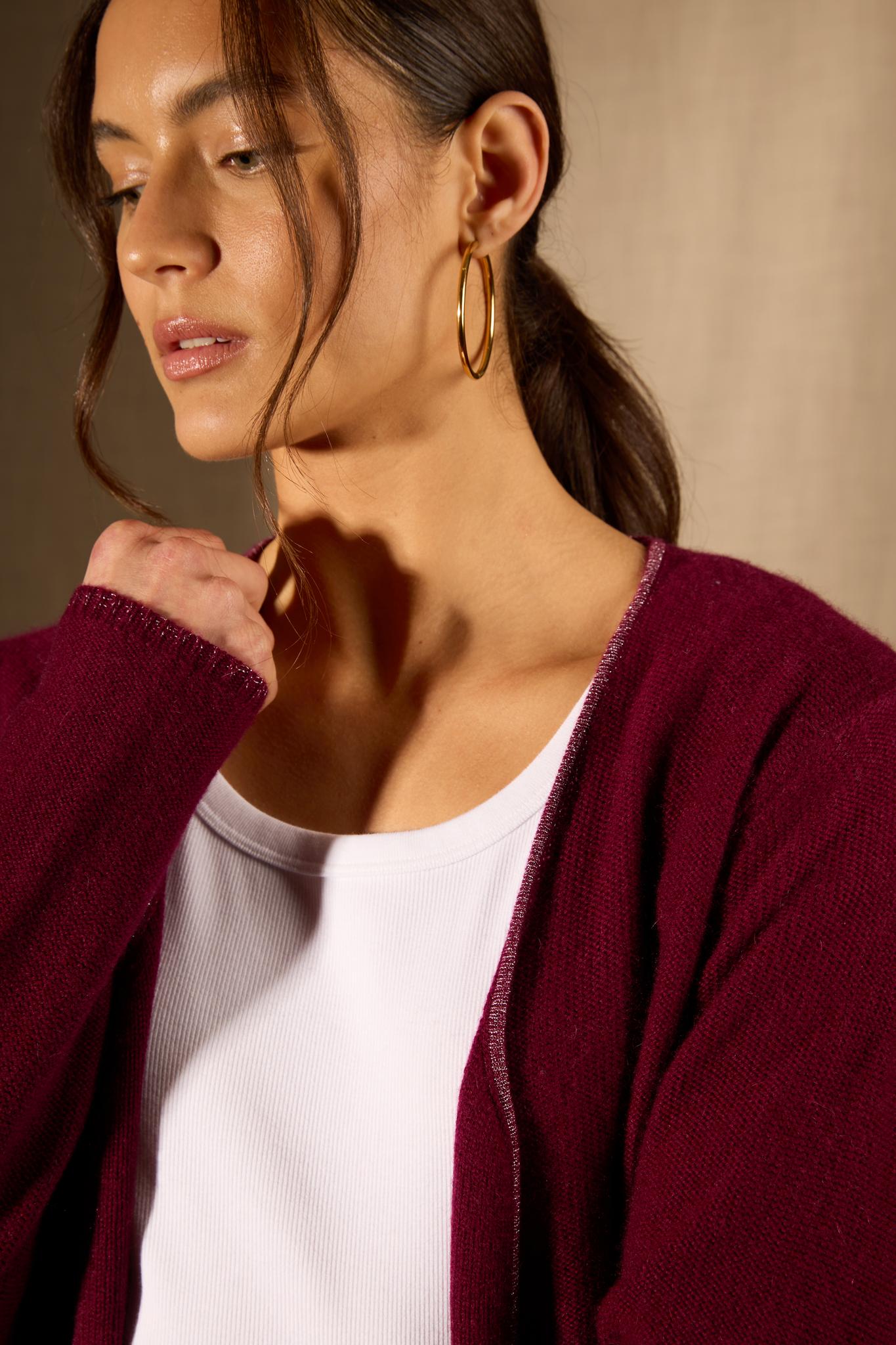 LUPA veste ouverte 4 fils bordeaux 100% cachemire