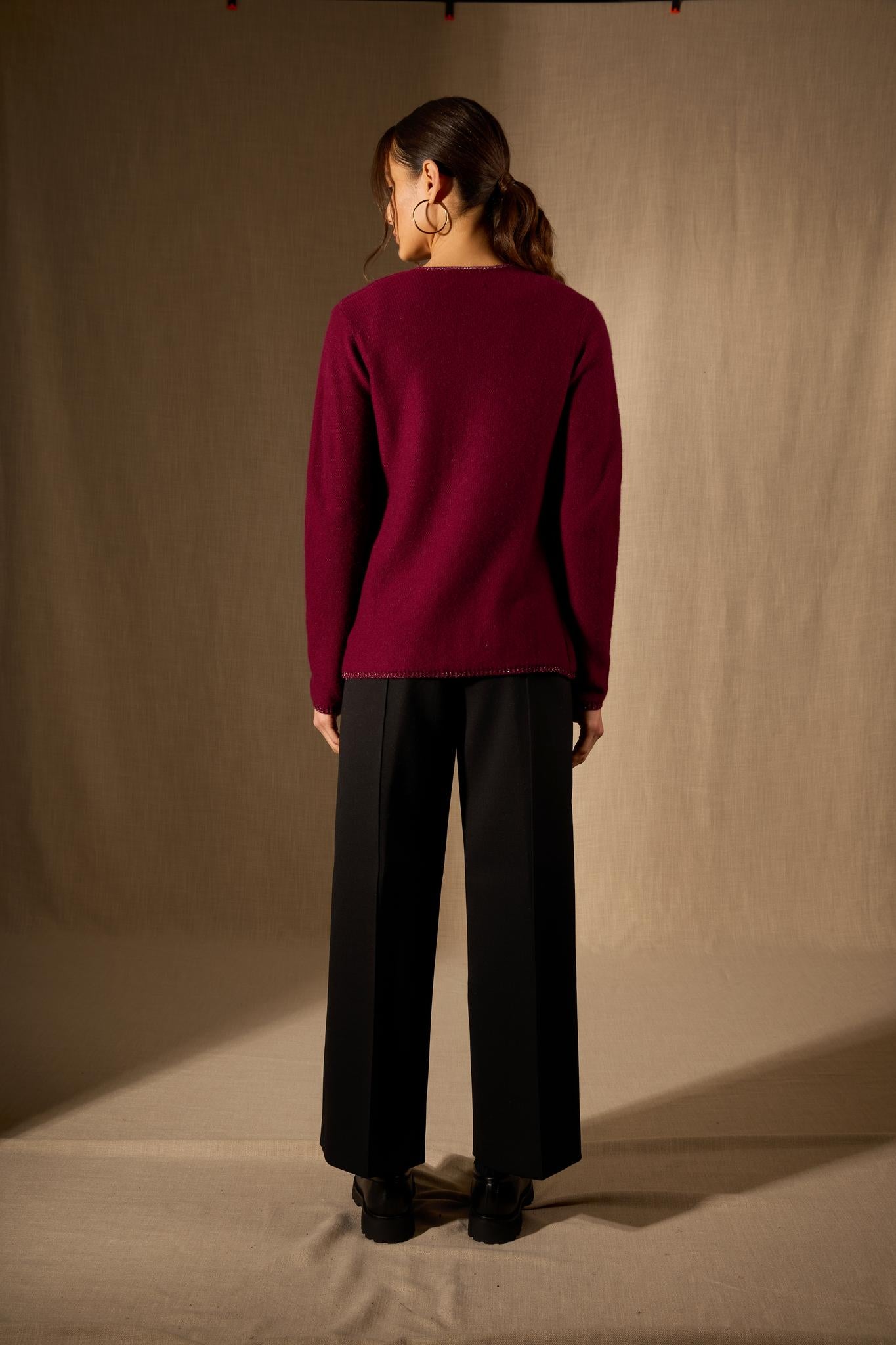 LUPA veste ouverte 4 fils bordeaux 100% cachemire