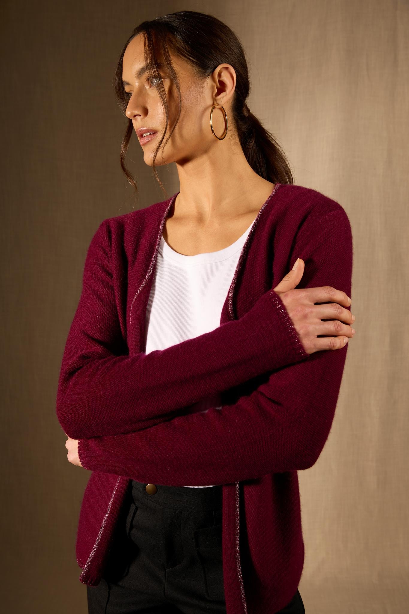 LUPA veste ouverte 4 fils bordeaux 100% cachemire