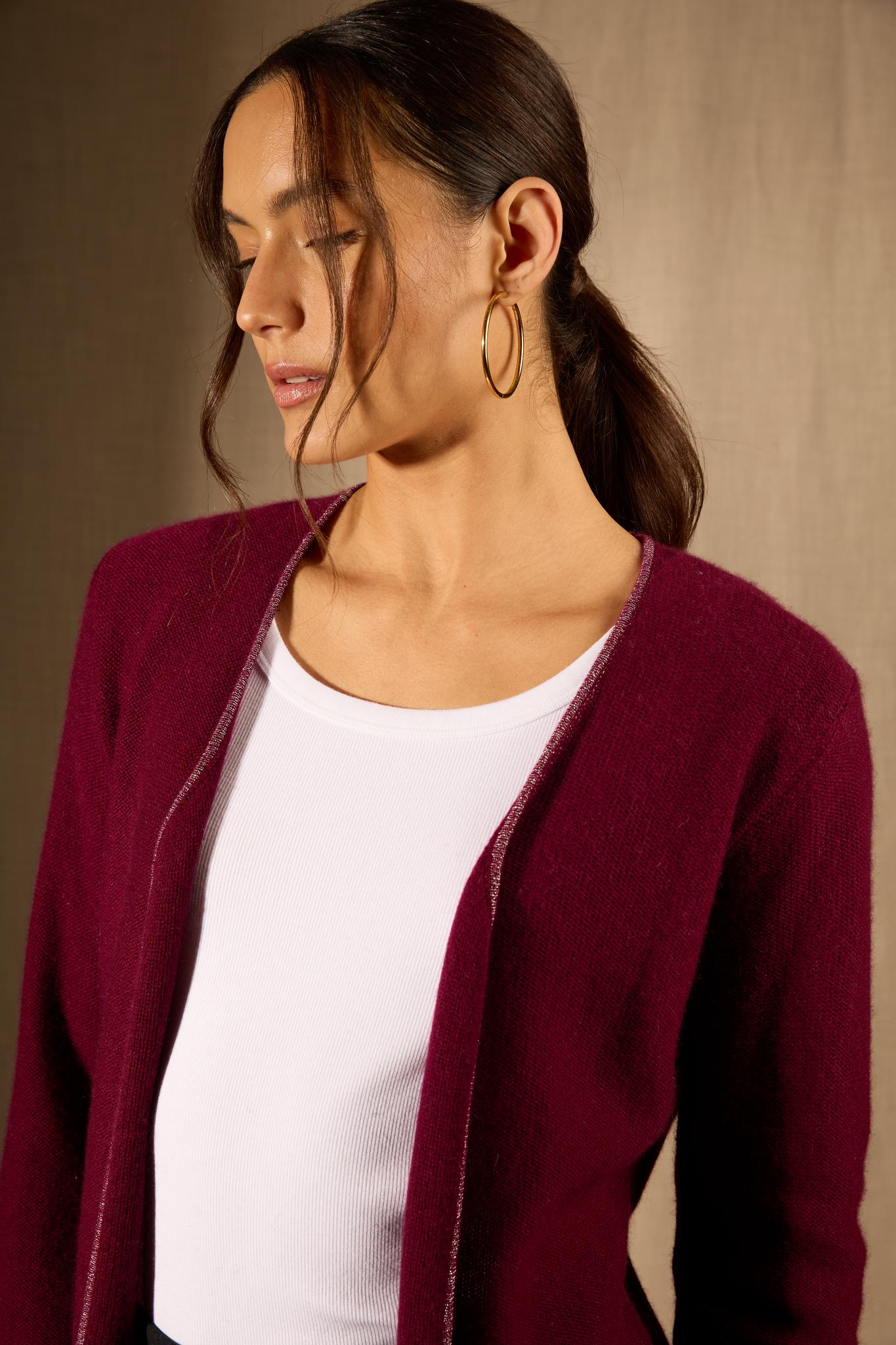 LUPA veste ouverte 4 fils bordeaux 100% cachemire