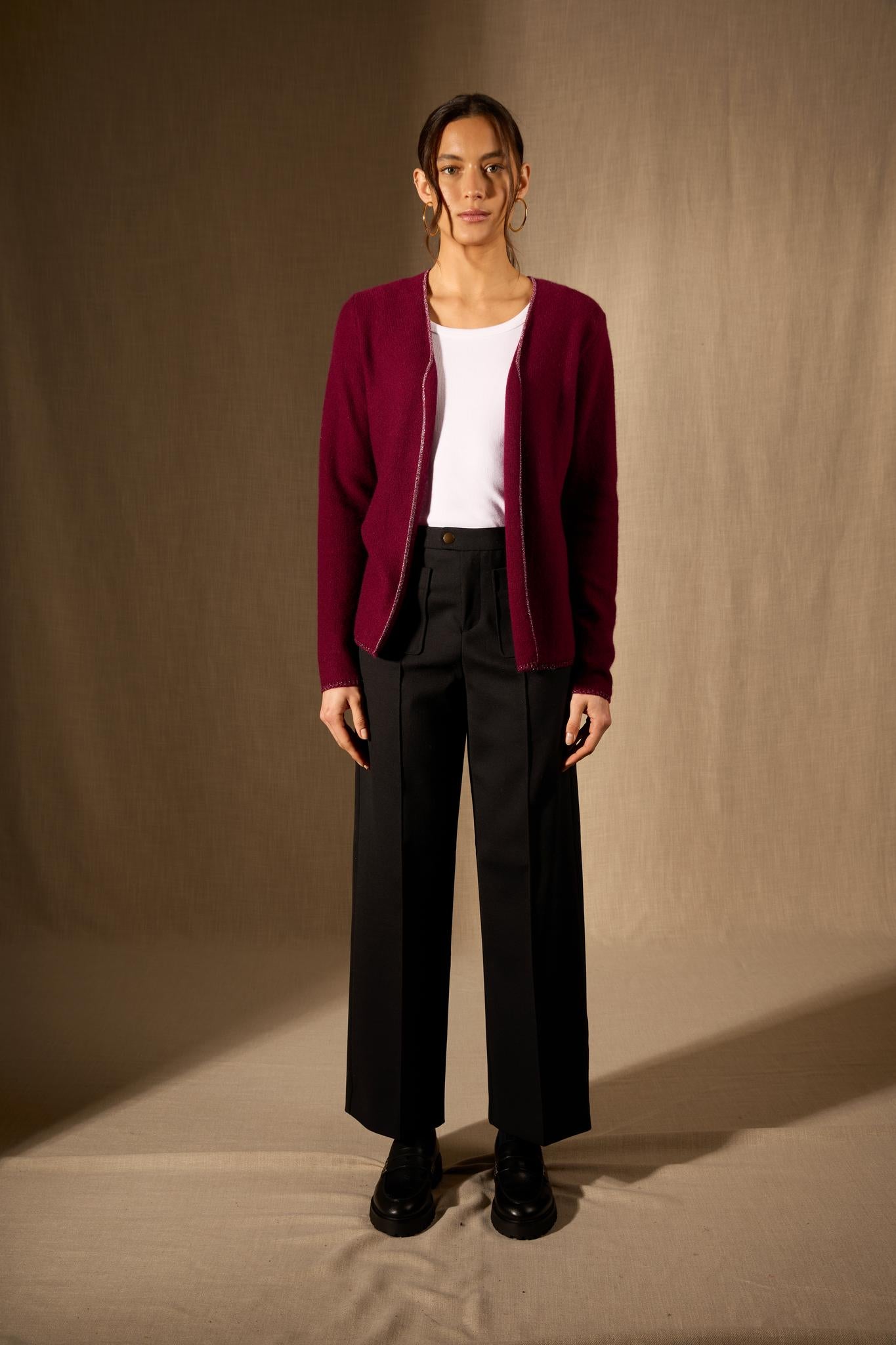 LUPA veste ouverte 4 fils bordeaux 100% cachemire