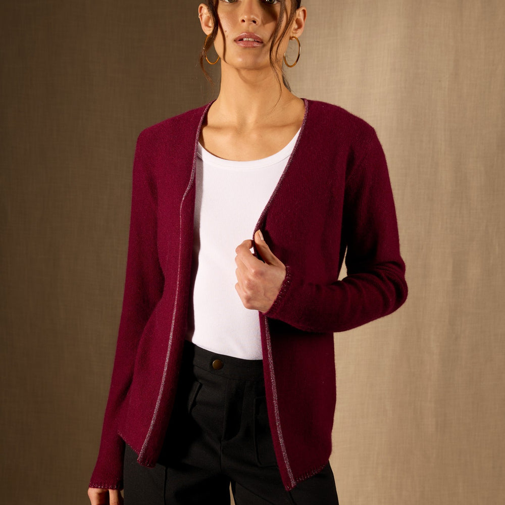 lupa veste ouverte 4 fils bordeaux 100% cachemire