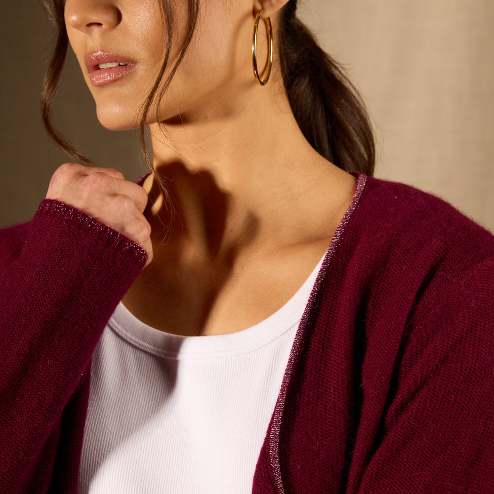 lupa veste ouverte 4 fils bordeaux 100% cachemire