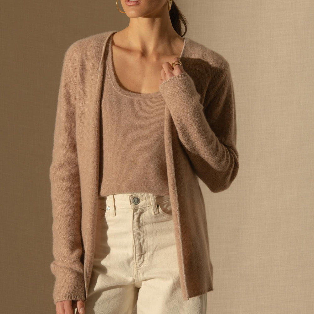 LUPA veste ouverte 4 fils camel chiné 100% cachemire