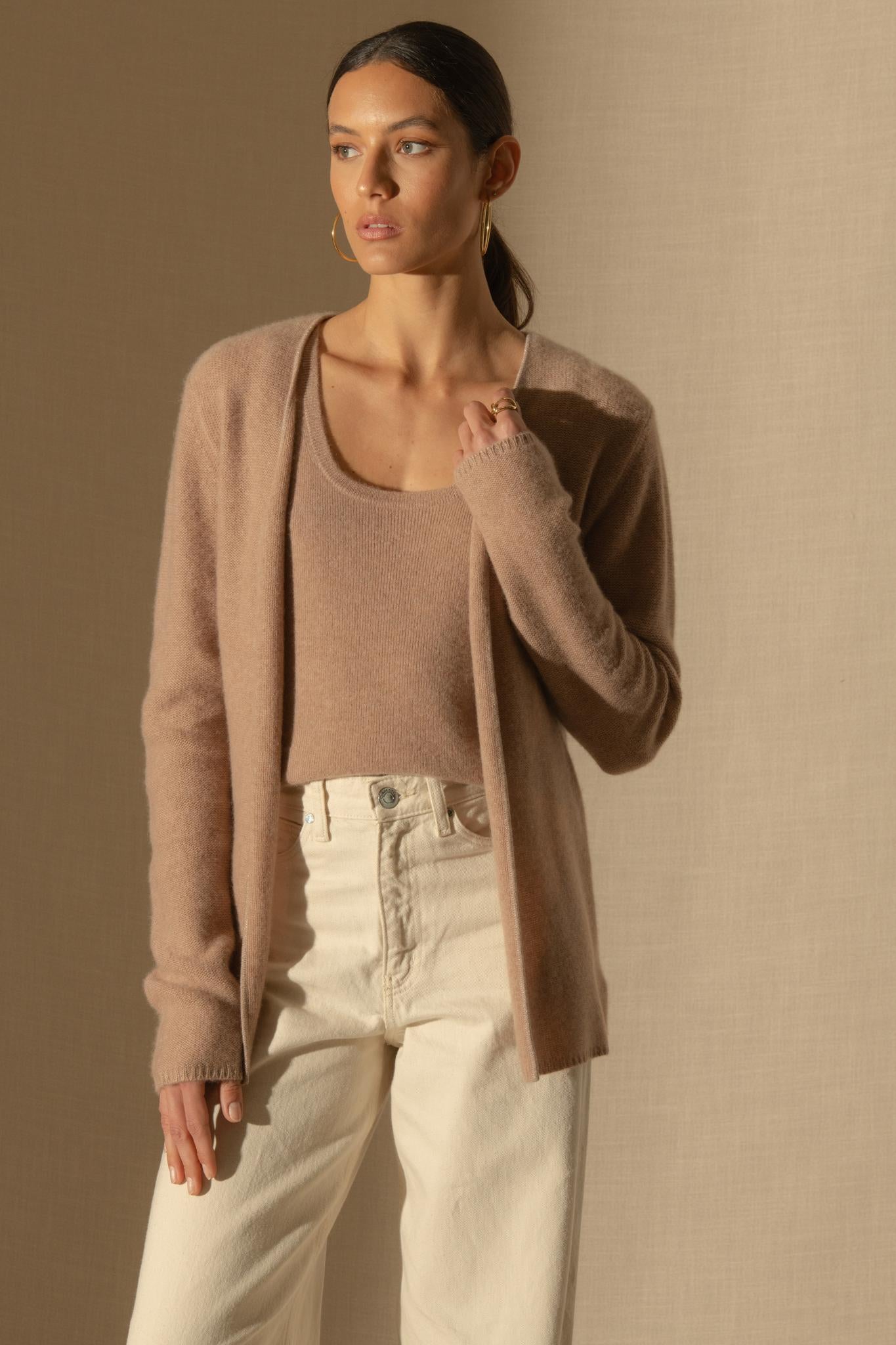 LUPA veste ouverte 4 fils camel chiné 100% cachemire