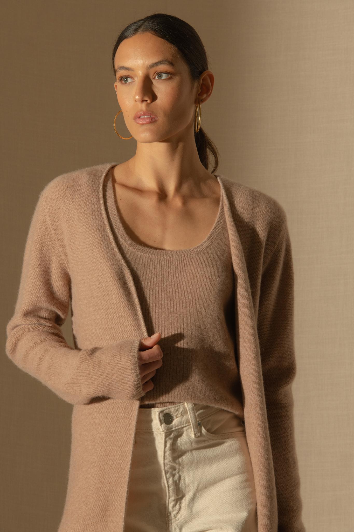 LUPA veste ouverte 4 fils camel chiné 100% cachemire