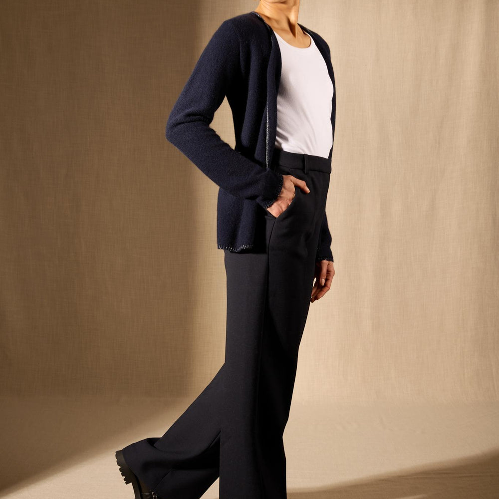 LUPA veste ouverte 4 fils navy 100% cachemire