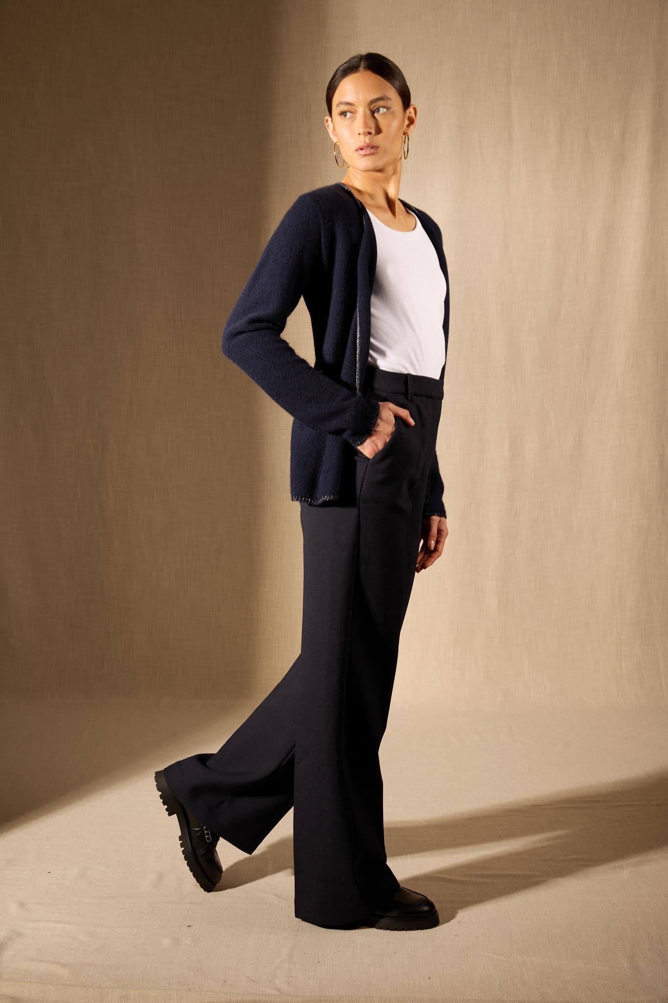 LUPA veste ouverte 4 fils navy 100% cachemire