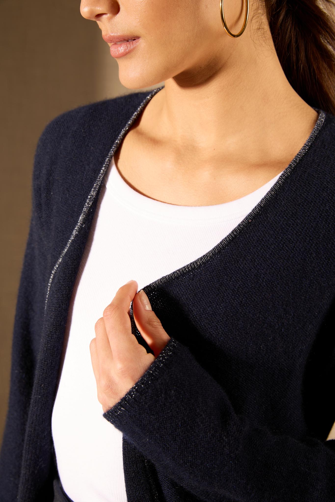 LUPA veste ouverte 4 fils navy 100% cachemire