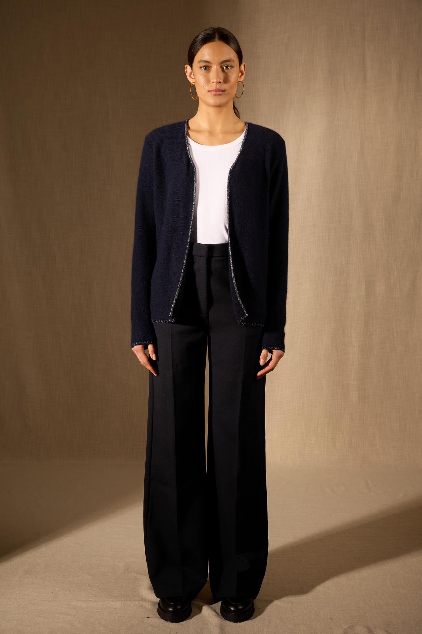 LUPA veste ouverte 4 fils navy 100% cachemire