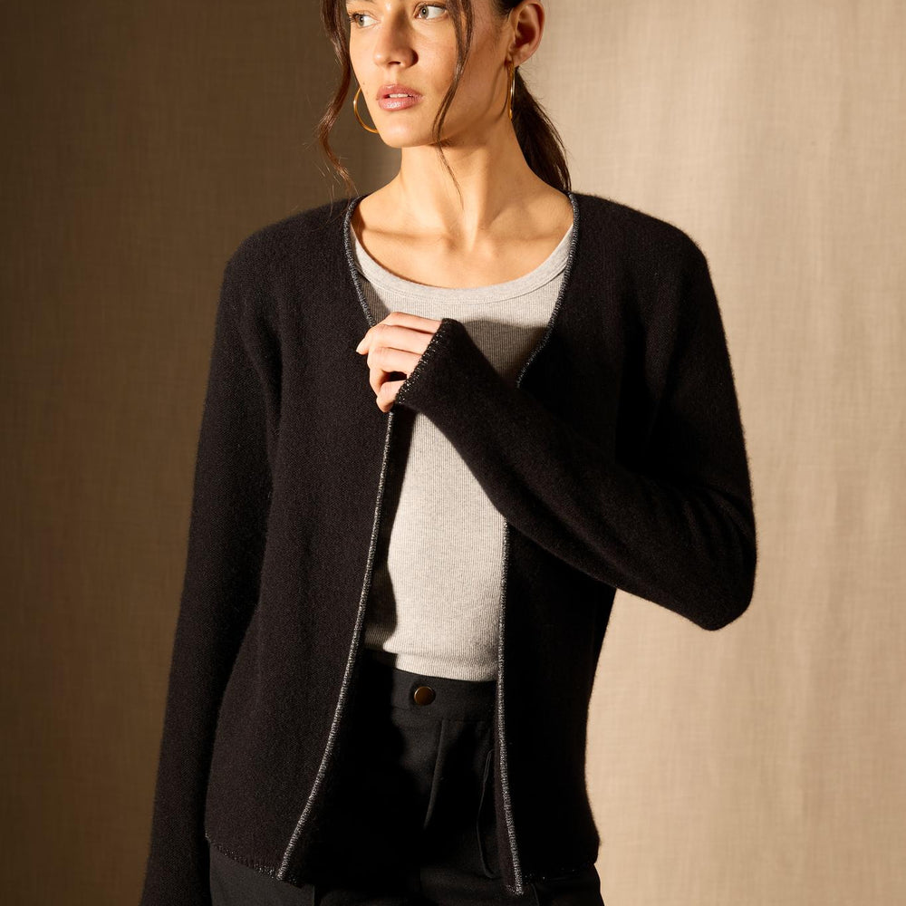 LUPA veste ouverte 4 fils noir 100% cachemire