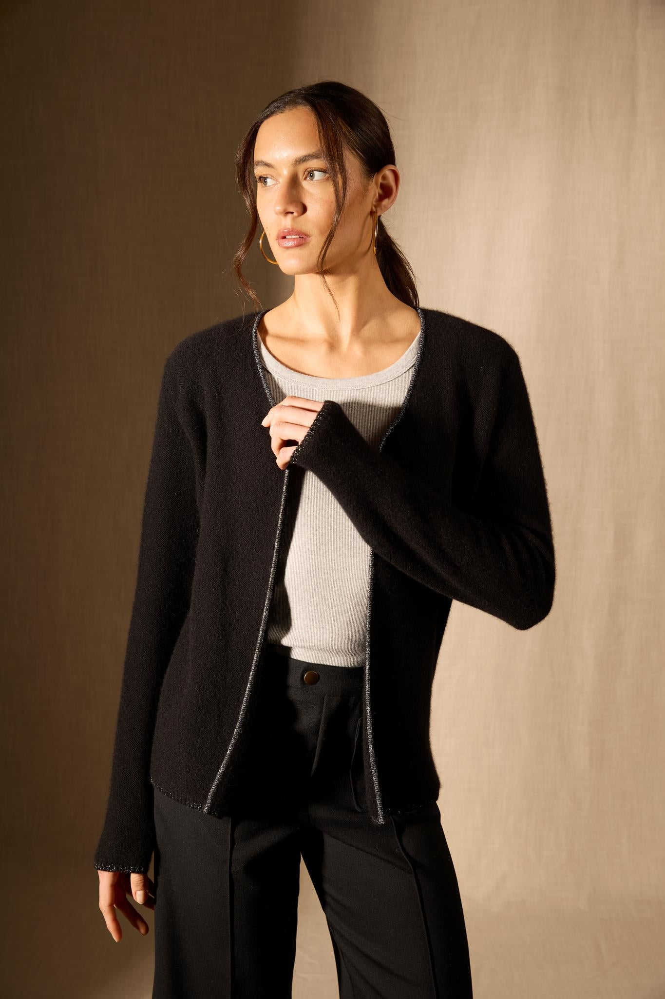 LUPA veste ouverte 4 fils noir 100% cachemire