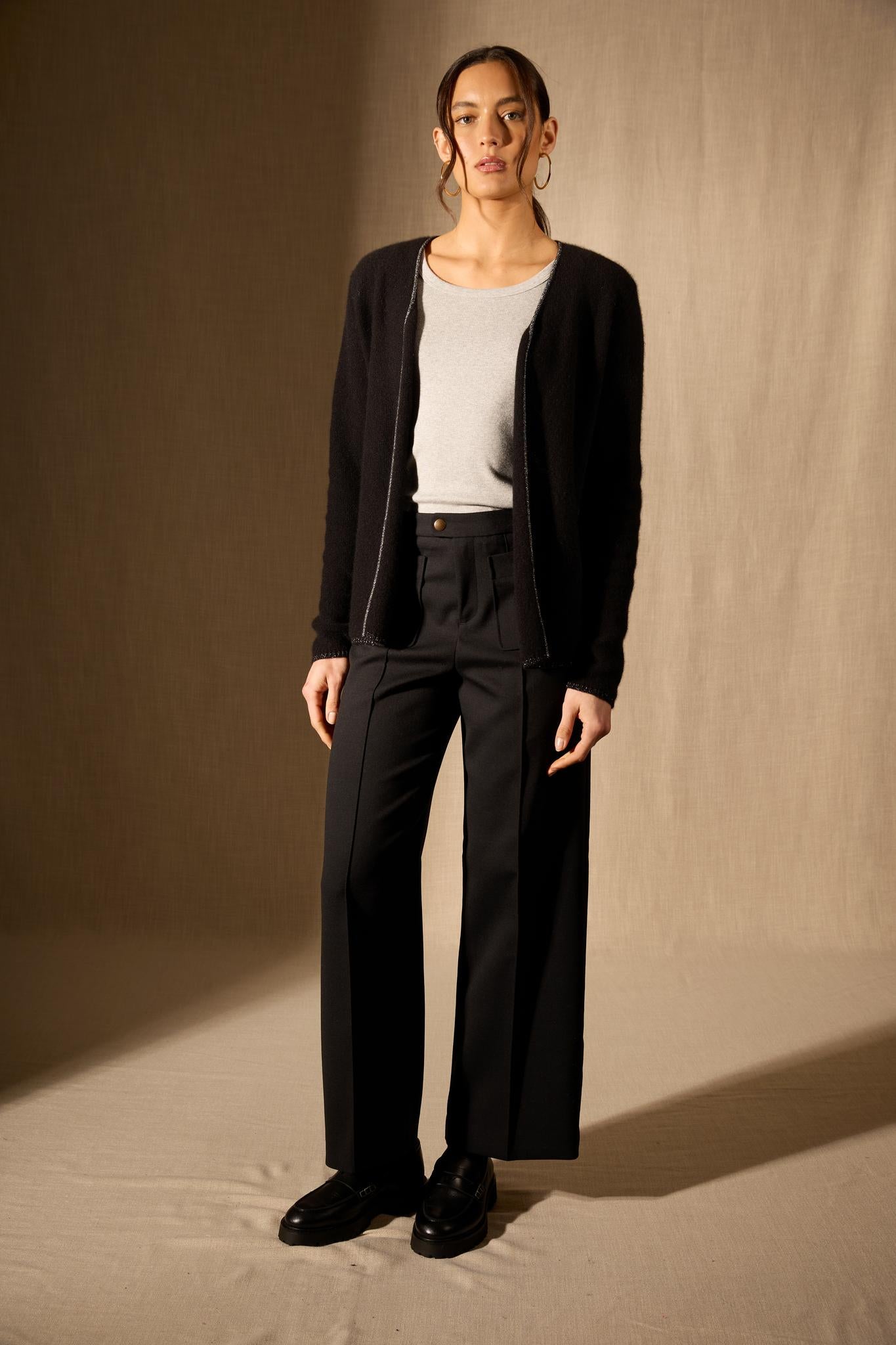 LUPA veste ouverte 4 fils noir 100% cachemire
