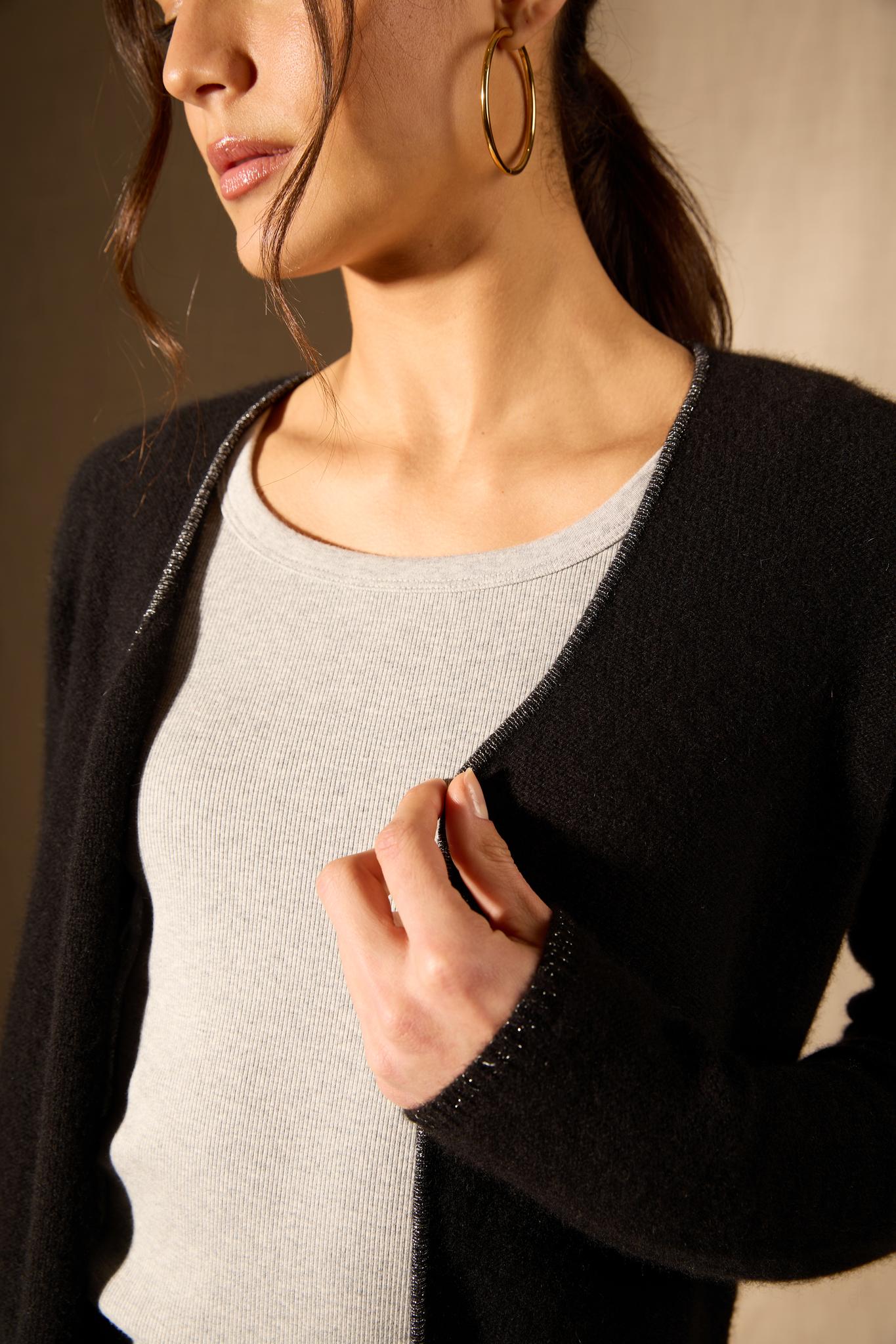 LUPA veste ouverte 4 fils noir 100% cachemire