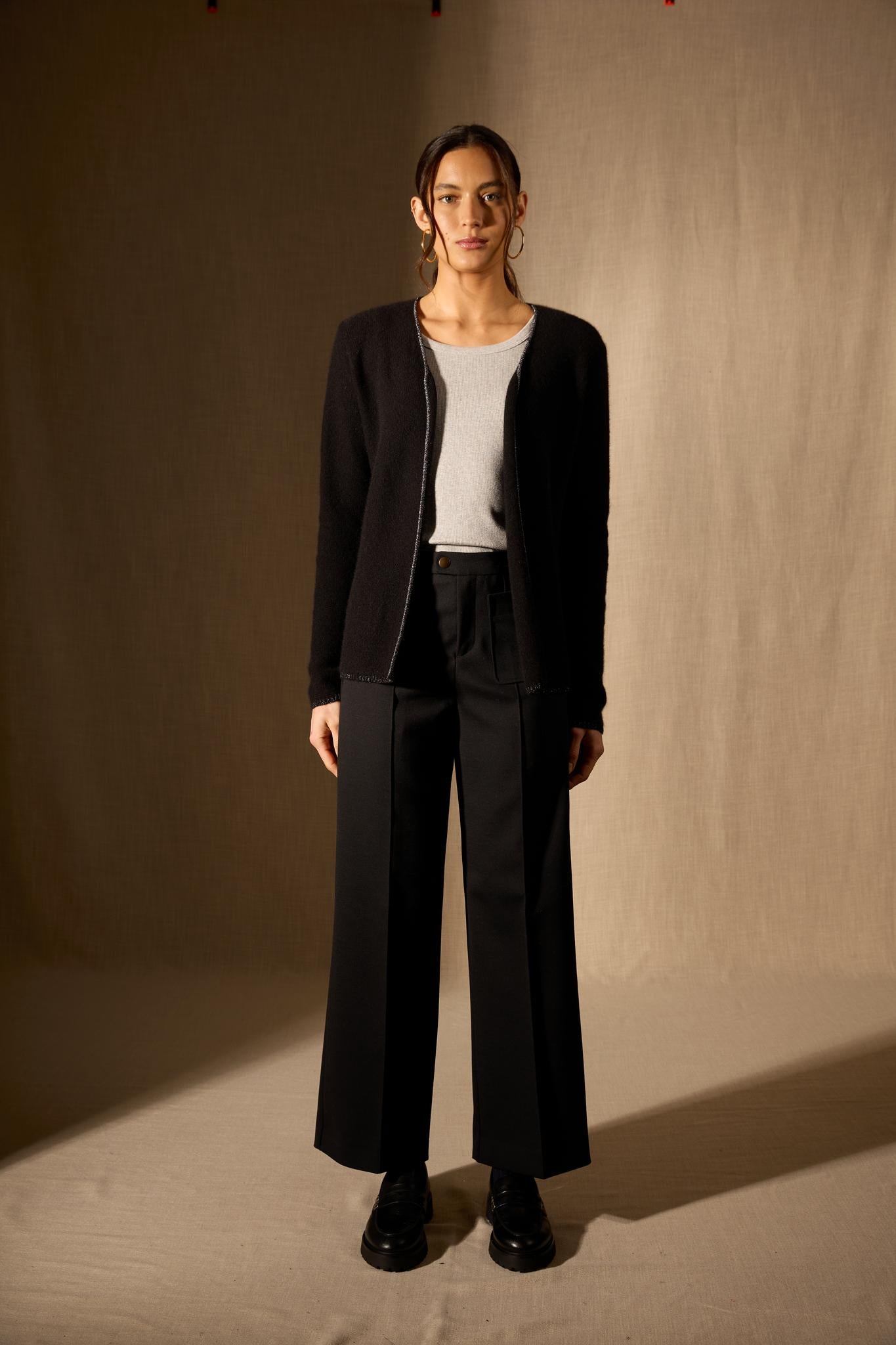 LUPA veste ouverte 4 fils noir 100% cachemire