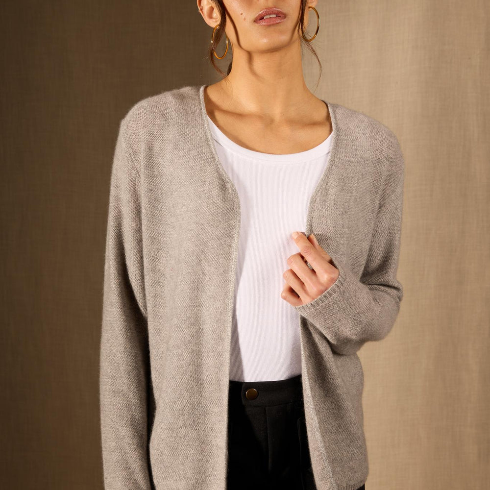 LUPA veste ouverte 4 fils nuage chiné 100% cachemire