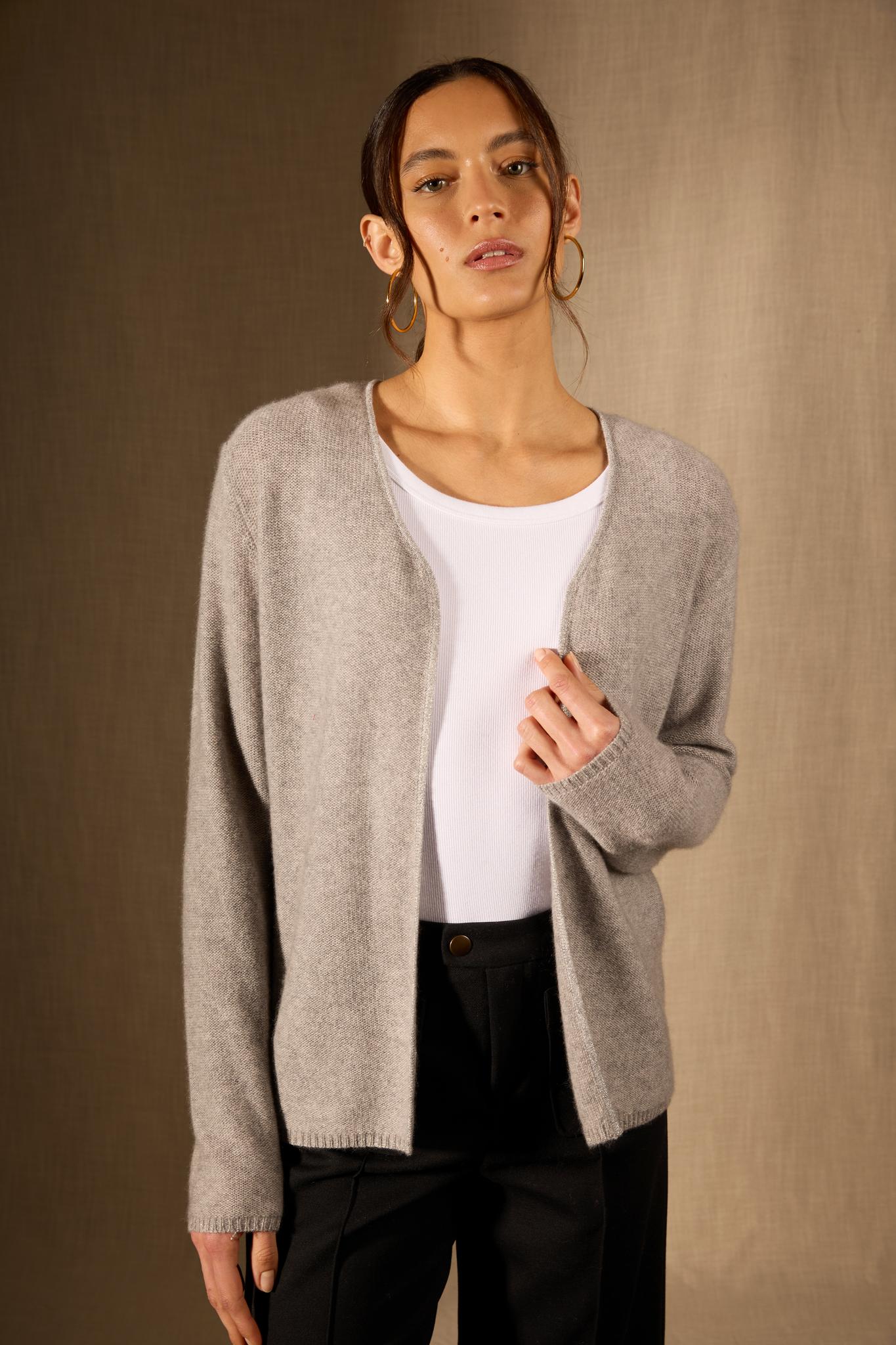 LUPA veste ouverte 4 fils nuage chiné 100% cachemire
