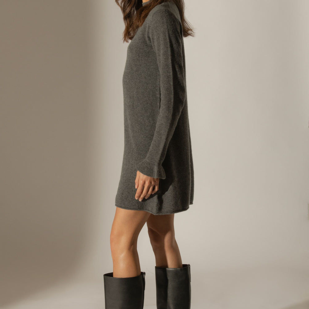 lyamia robe col montant volants poignets anthracite chiné 100% cachemire