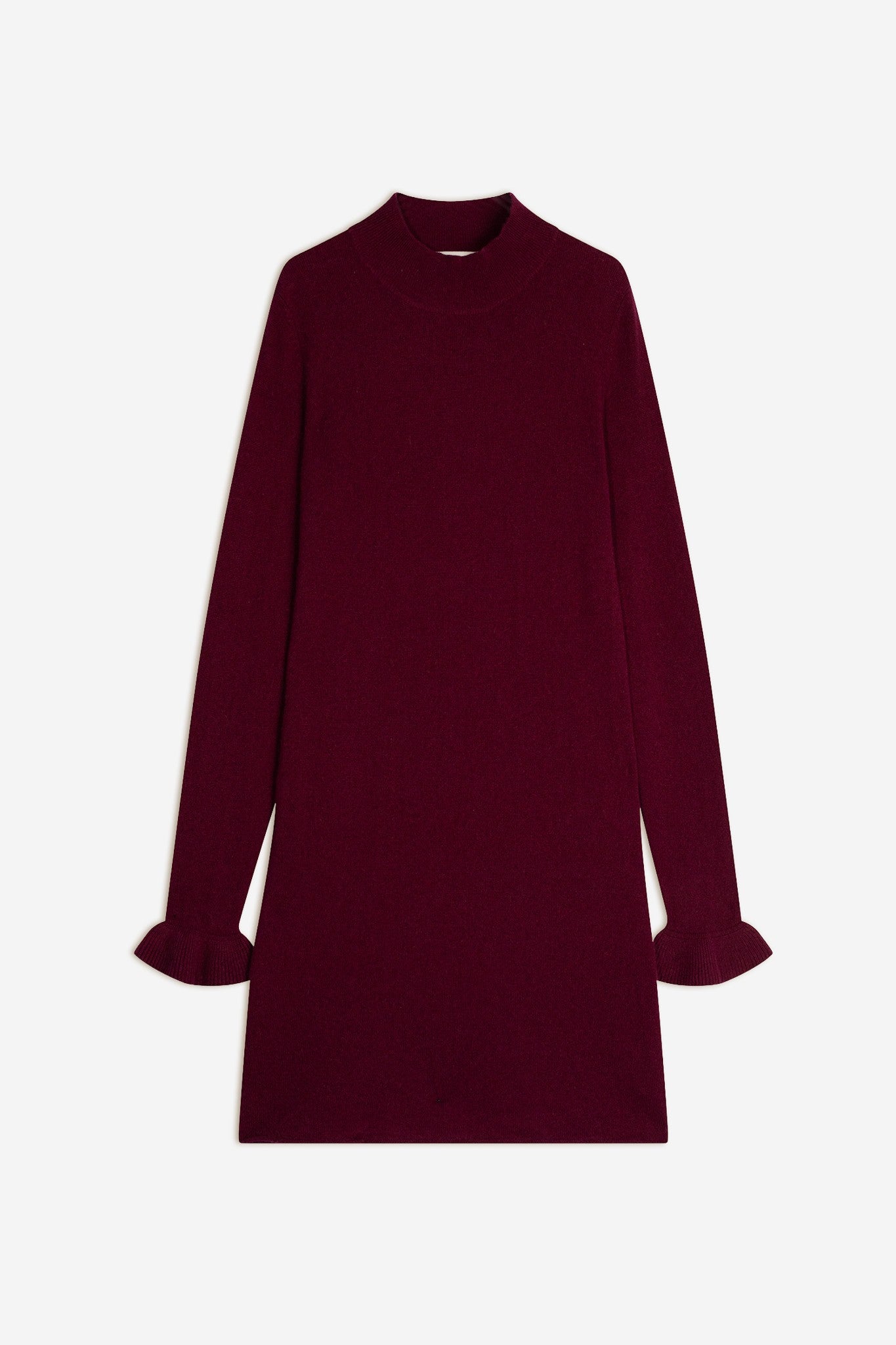 lyamia robe col montant volants poignets bordeaux 100% cachemire