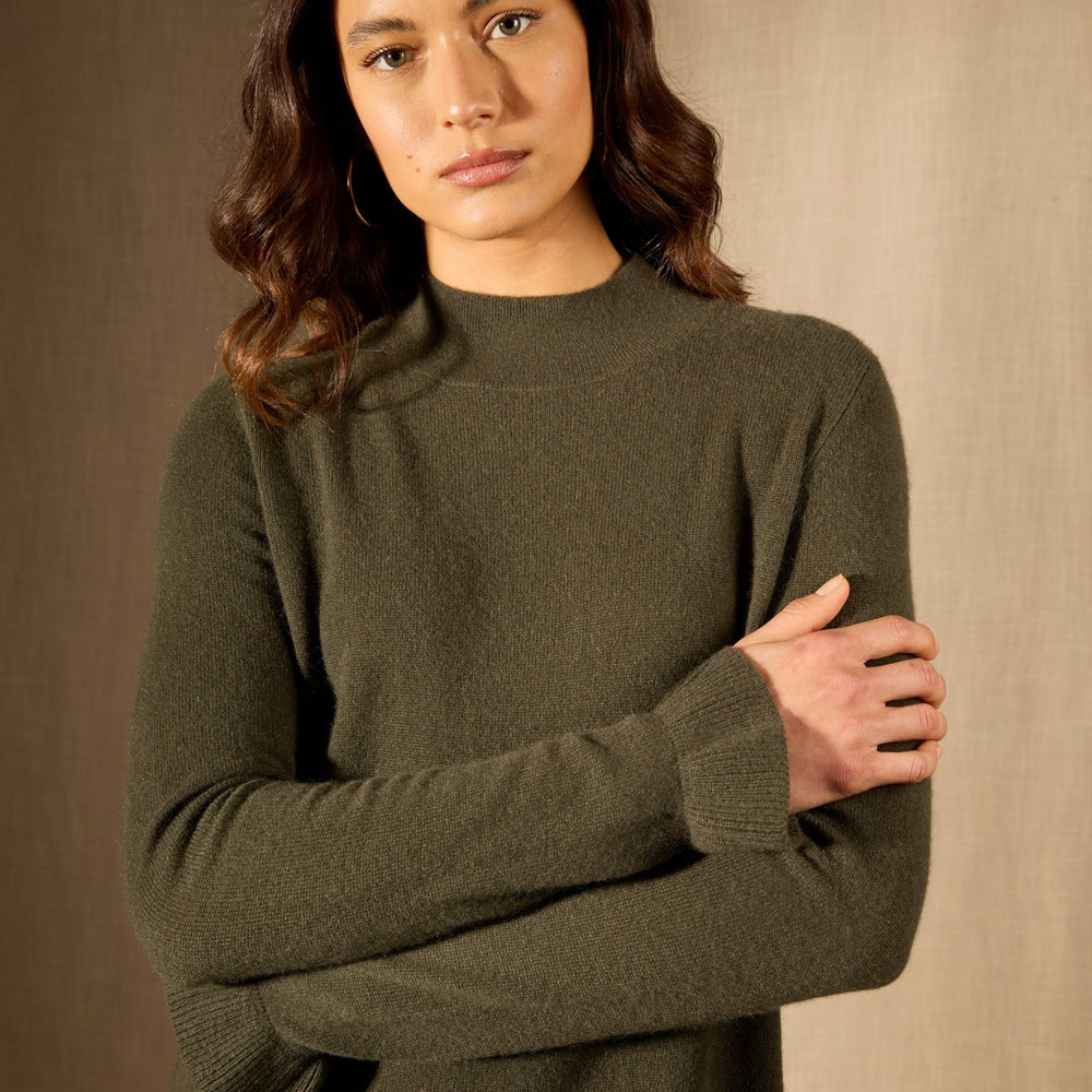 lyamia robe col montant volants poignets kaki 100% cachemire