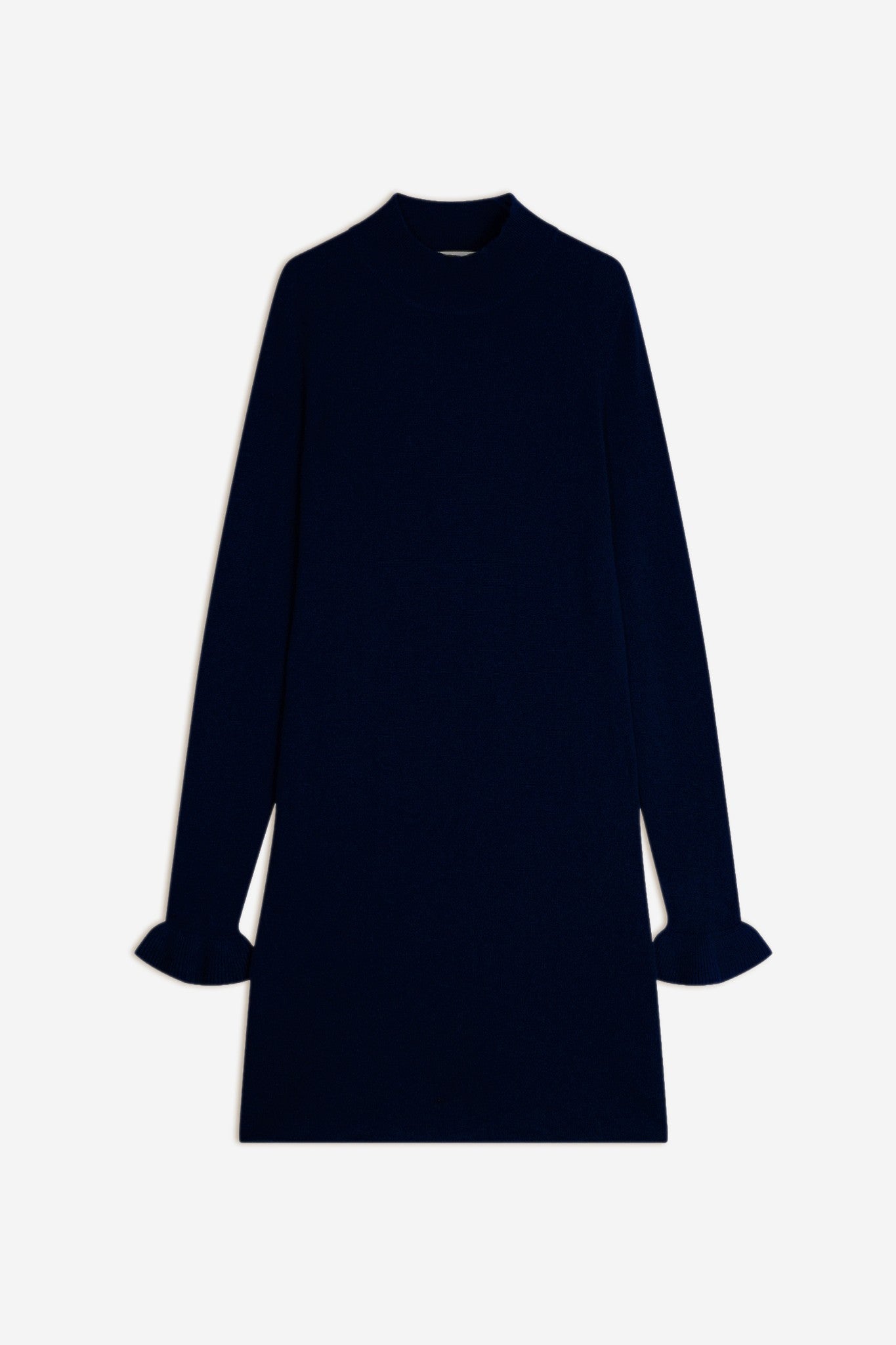 lyamia robe col montant volants poignets navy 100% cachemire