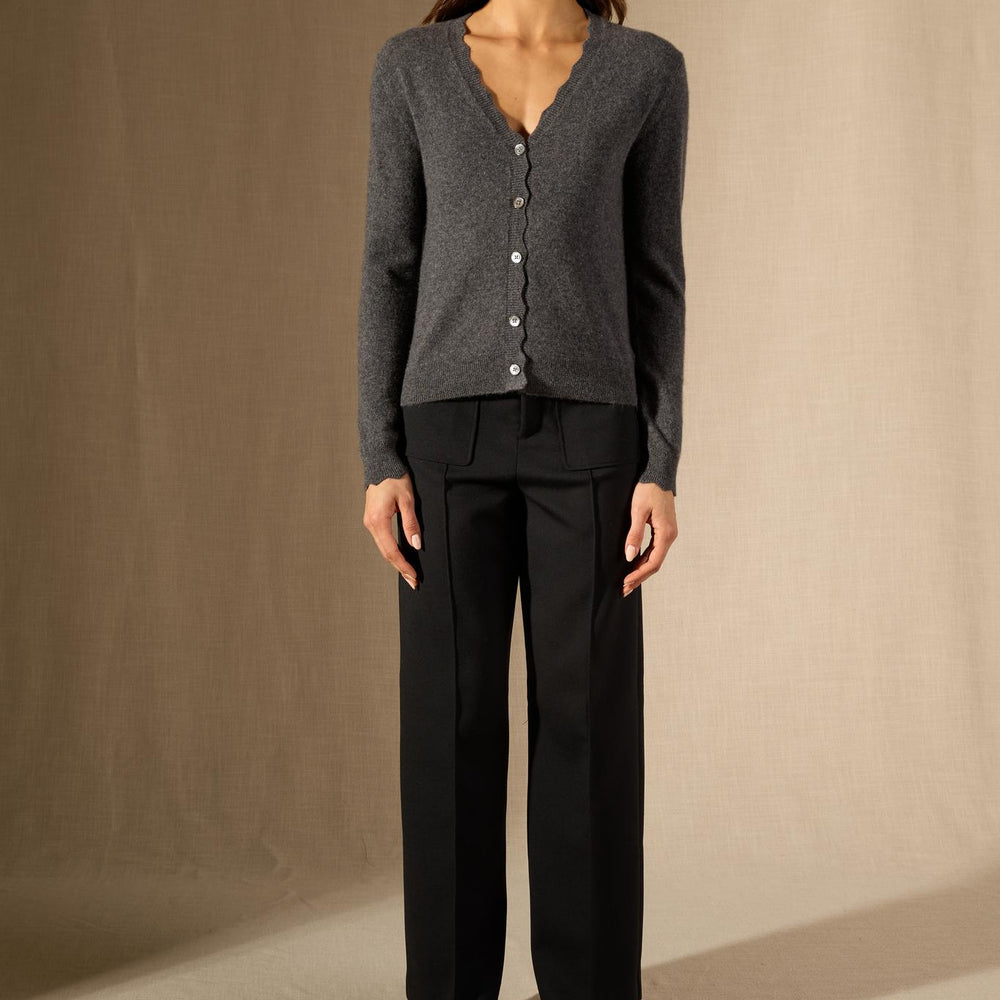 Leora cardigan col v anthracite chiné 100% cachemire