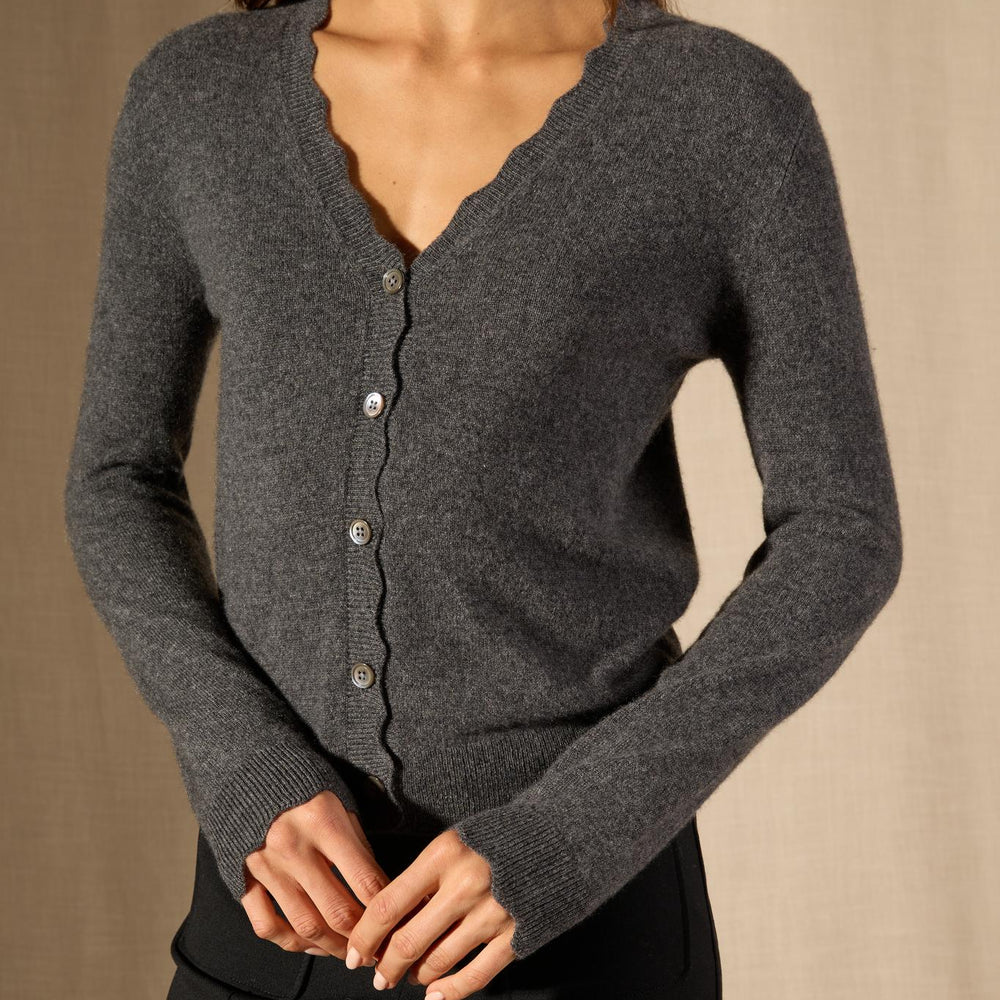 Leora cardigan col v anthracite chiné 100% cachemire