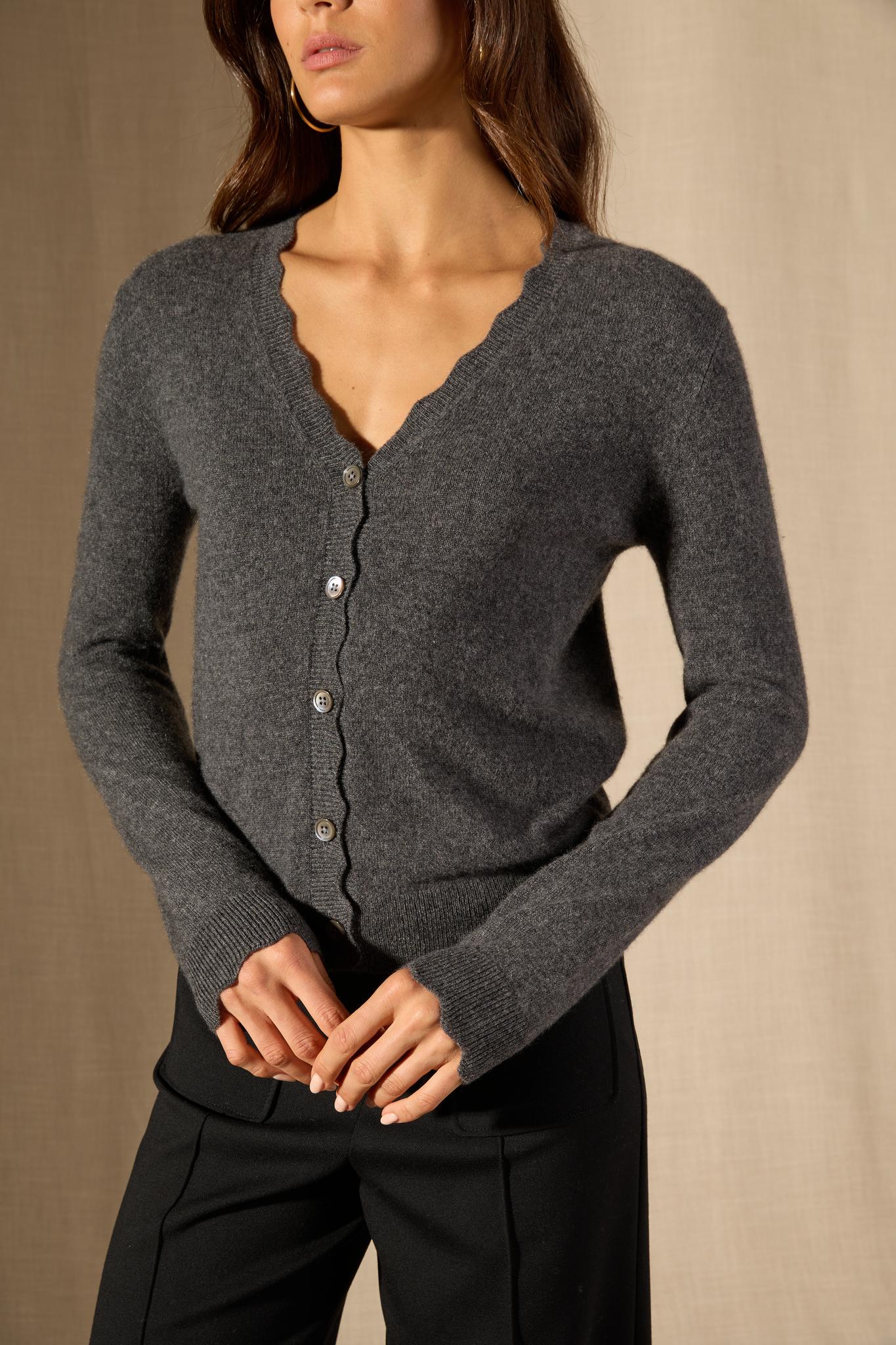 Leora cardigan col v anthracite chiné 100% cachemire