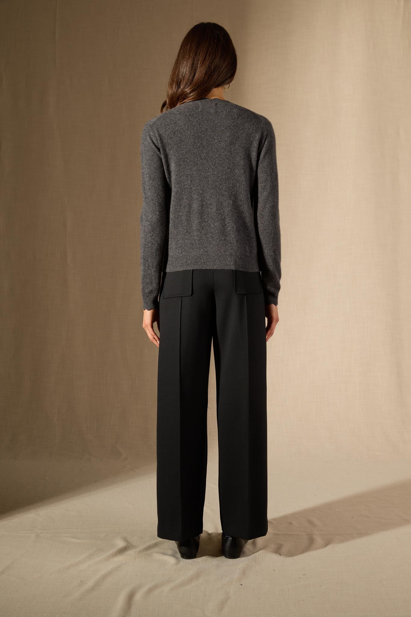 Leora cardigan col v anthracite chiné 100% cachemire