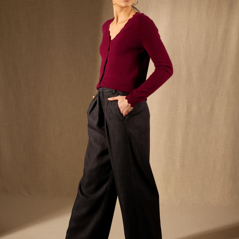 Leora cardigan col v bordeaux 100% cachemire