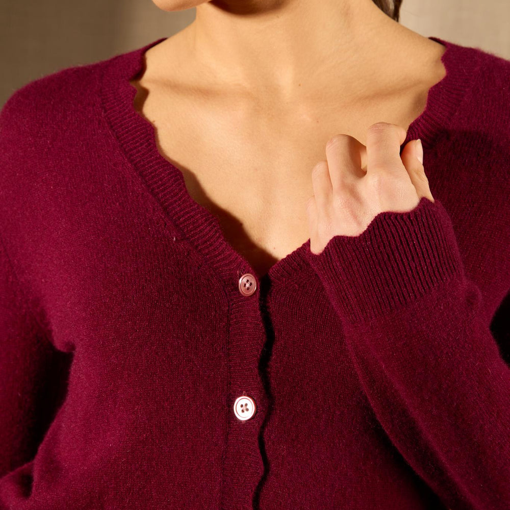 Leora cardigan col v bordeaux 100% cachemire