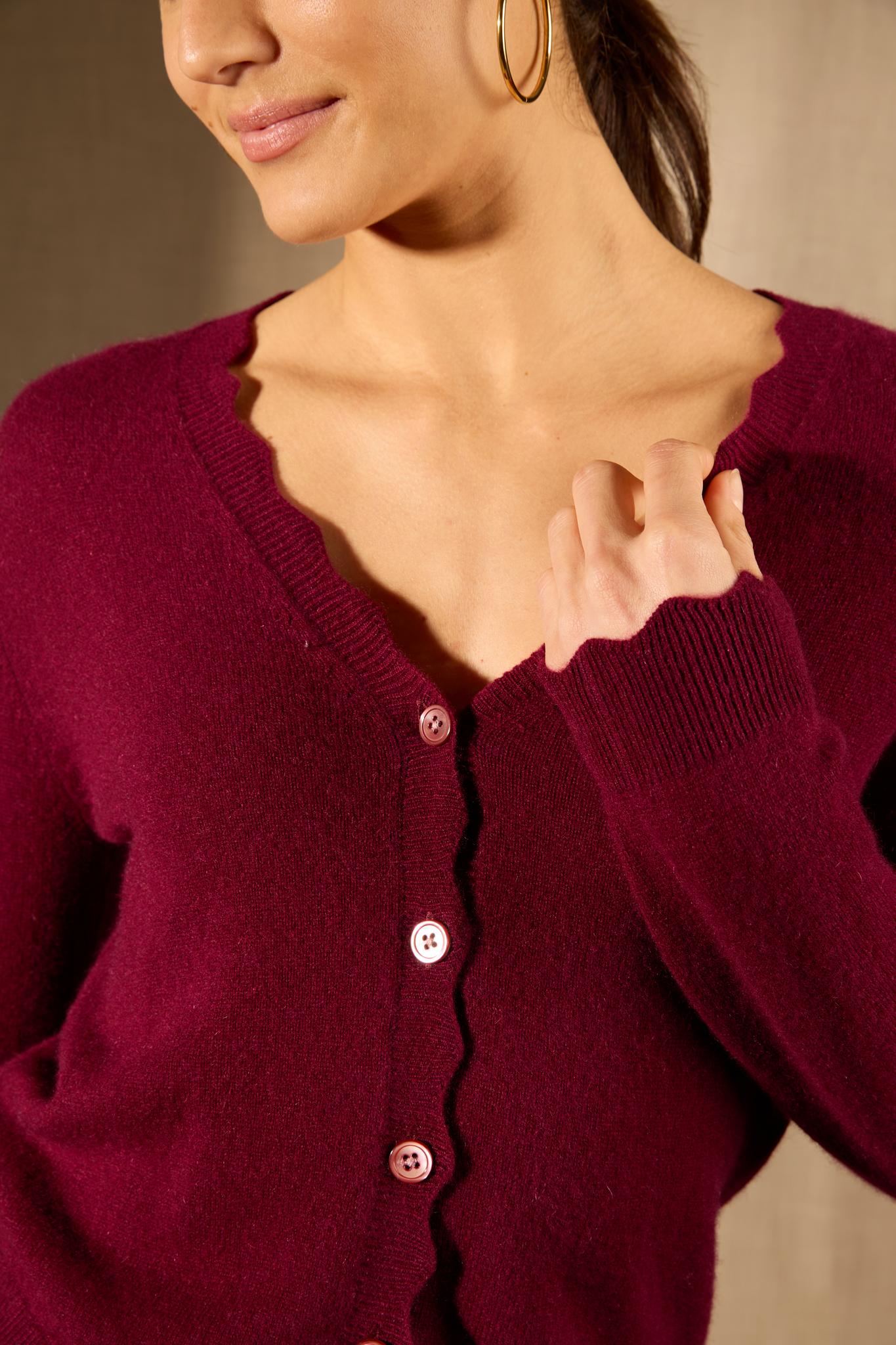 Leora cardigan col v bordeaux 100% cachemire