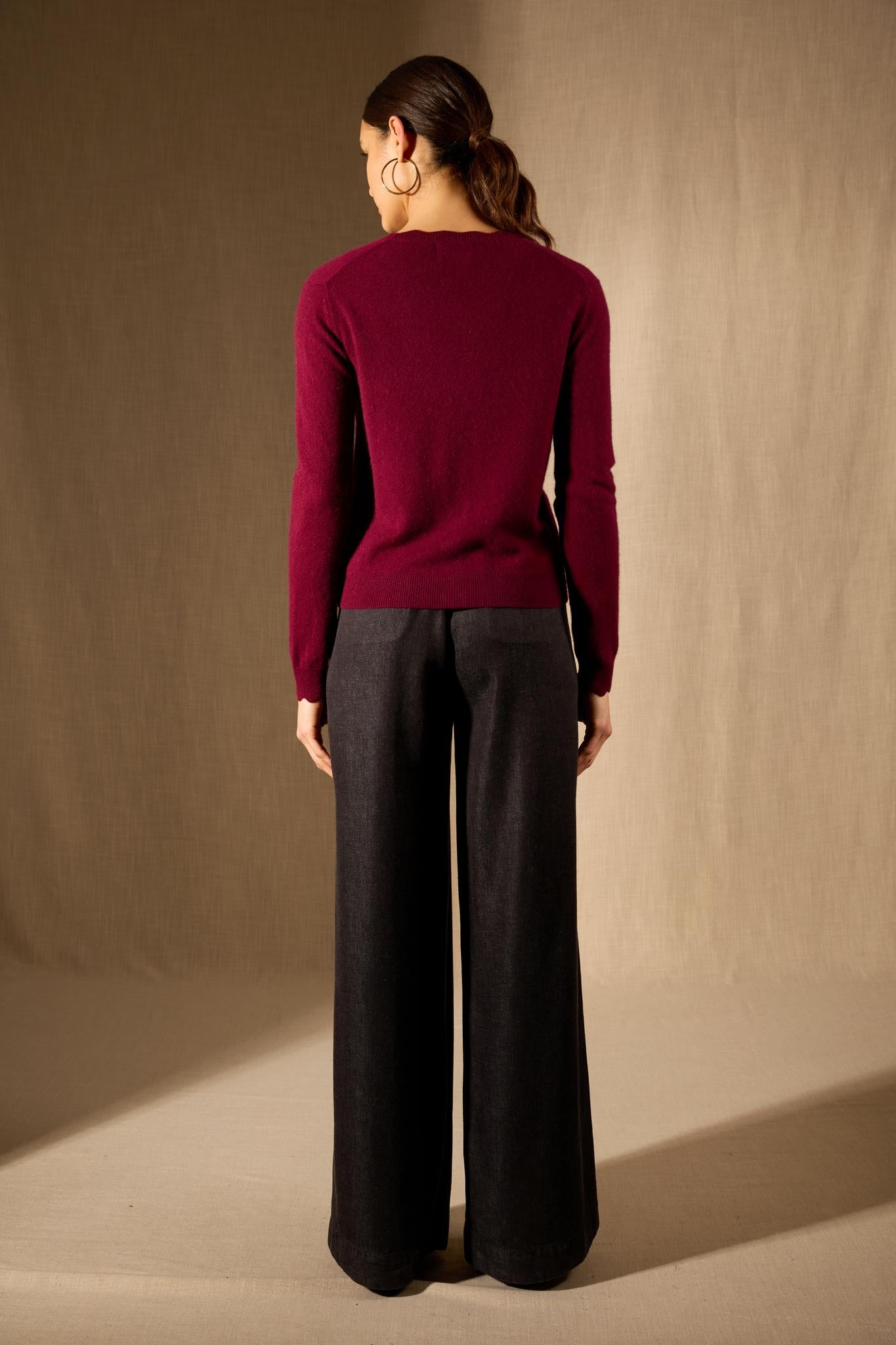 Leora cardigan col v bordeaux 100% cachemire