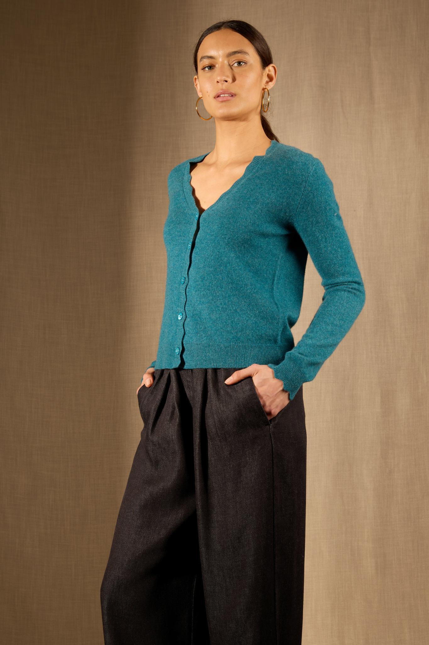 Leora cardigan col v canard chiné 100% cachemire