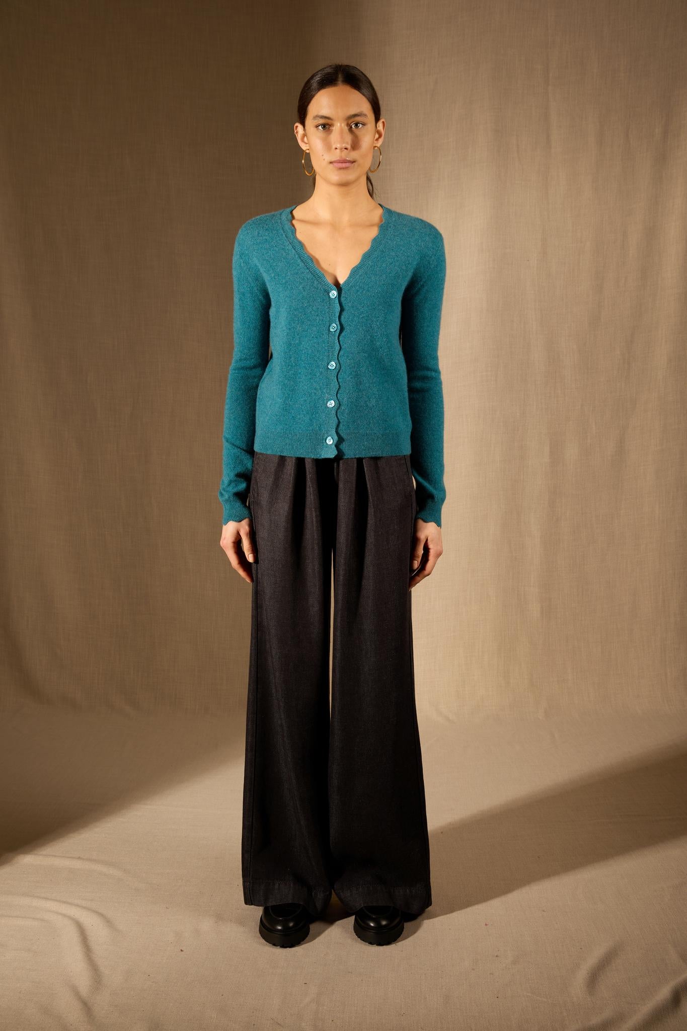 Leora cardigan col v canard chiné 100% cachemire