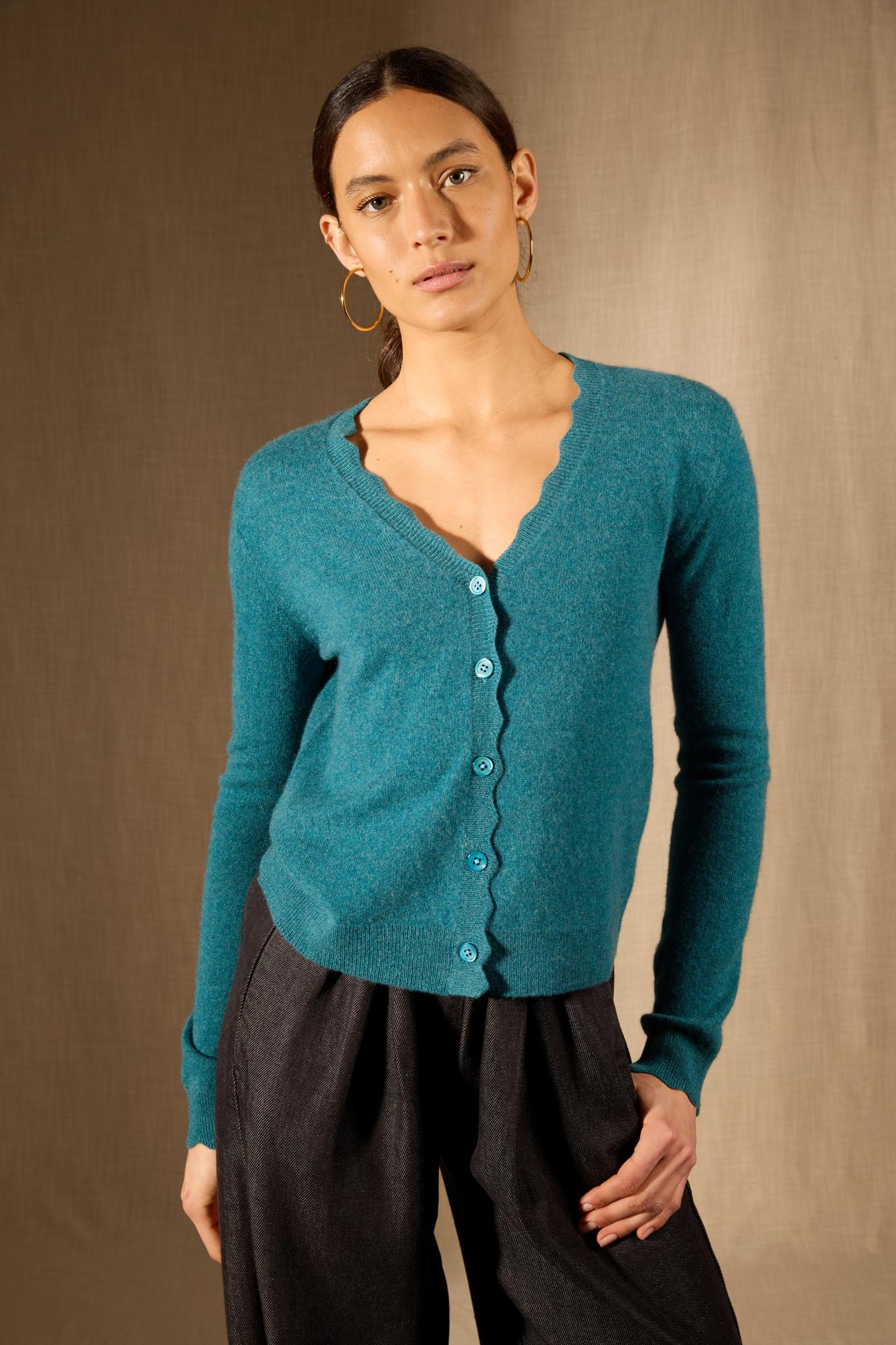 Leora cardigan col v canard chiné 100% cachemire
