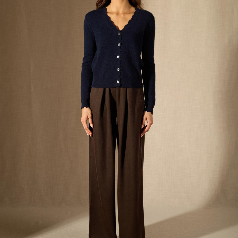 Leora cardigan col v navy 100% cachemire