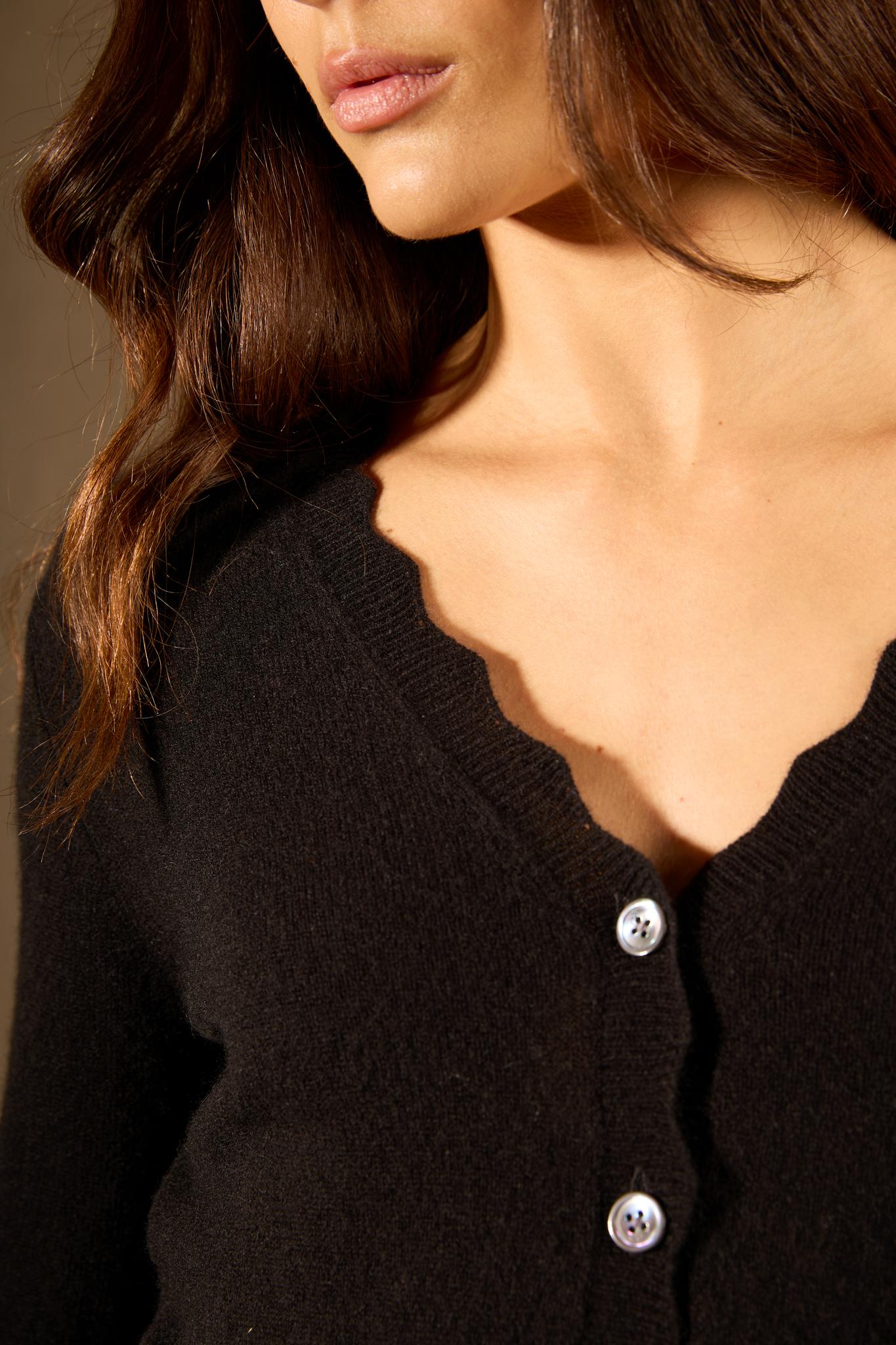 Leora cardigan col v noir 100% cachemire