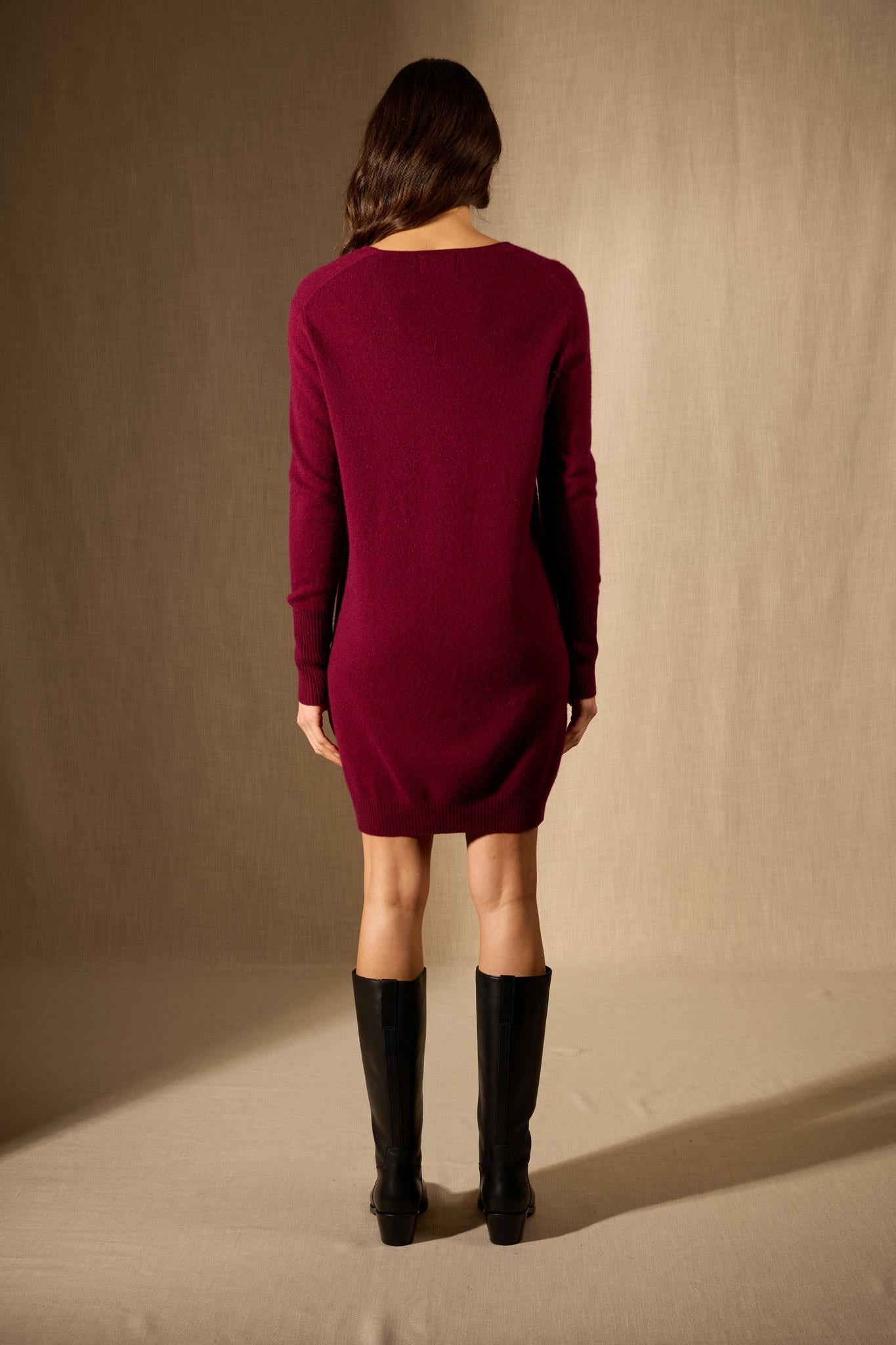 Levana robe col v bordeaux 100% cachemire