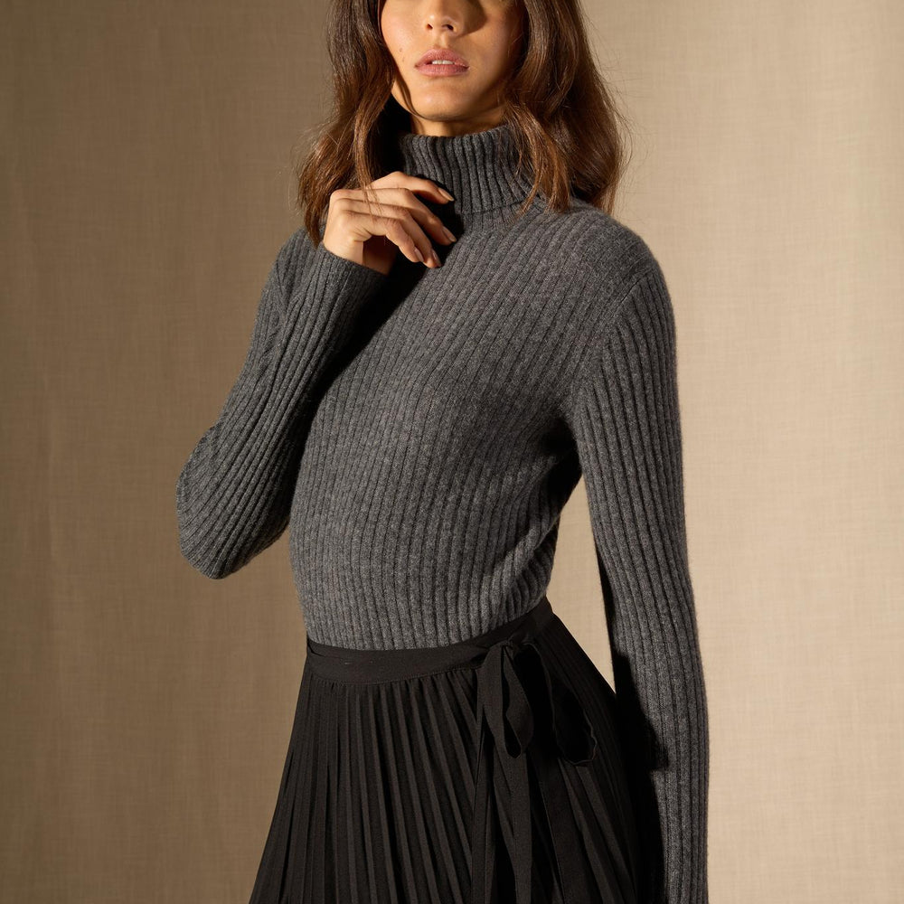 Liora pull col roulé anthracite chiné 100% cachemire