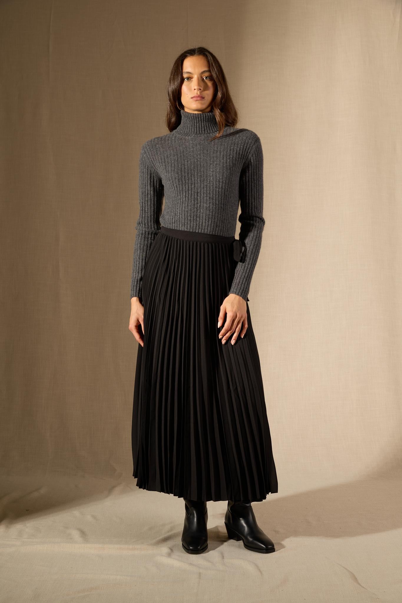 Liora pull col roulé anthracite chiné 100% cachemire