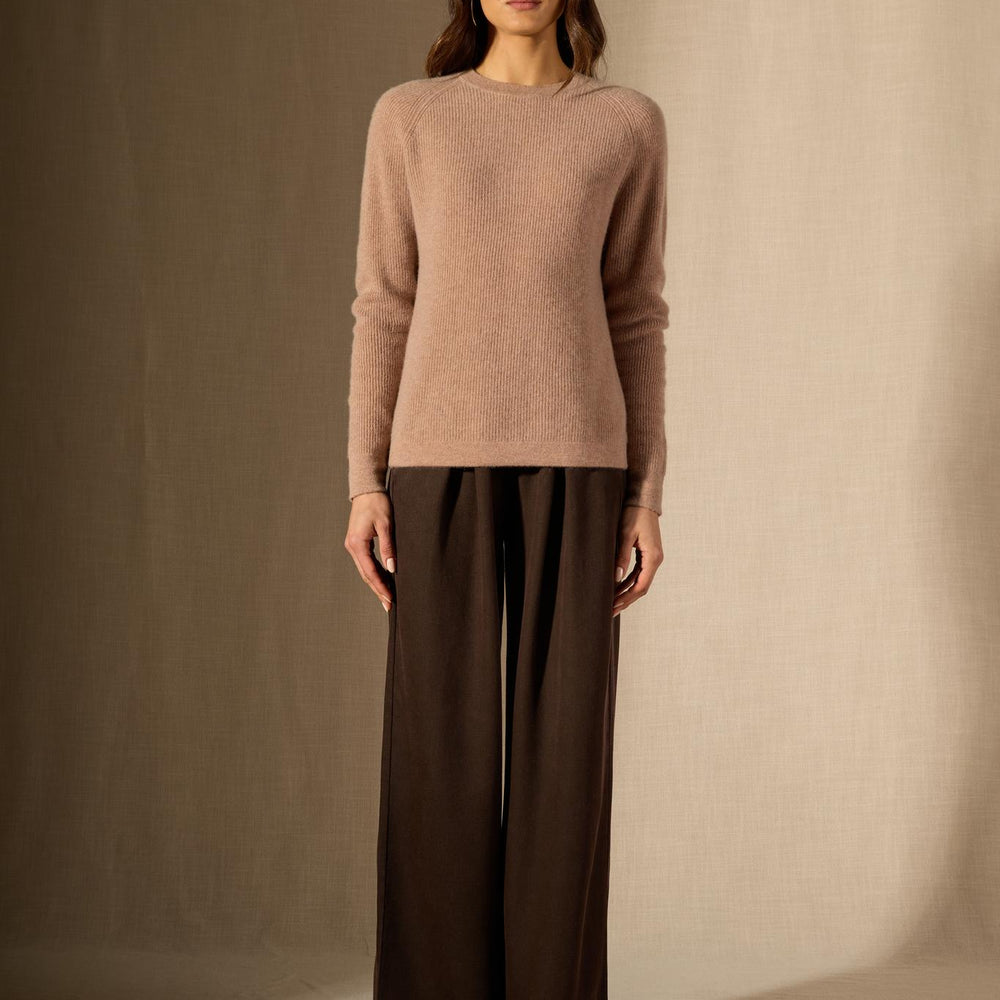 Liora pull col roulé camel chiné 100% cachemire