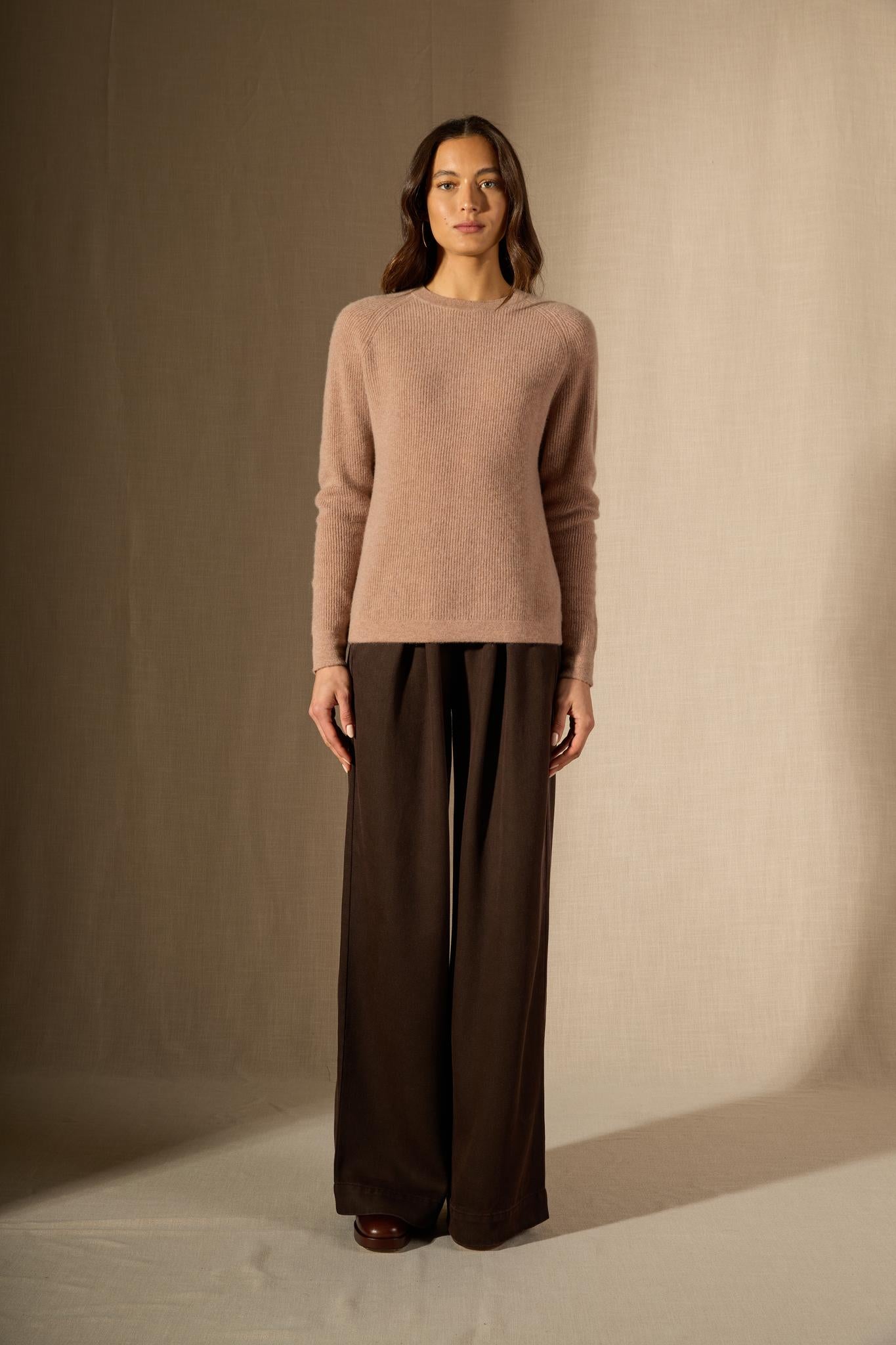 Liora pull col roulé camel chiné 100% cachemire